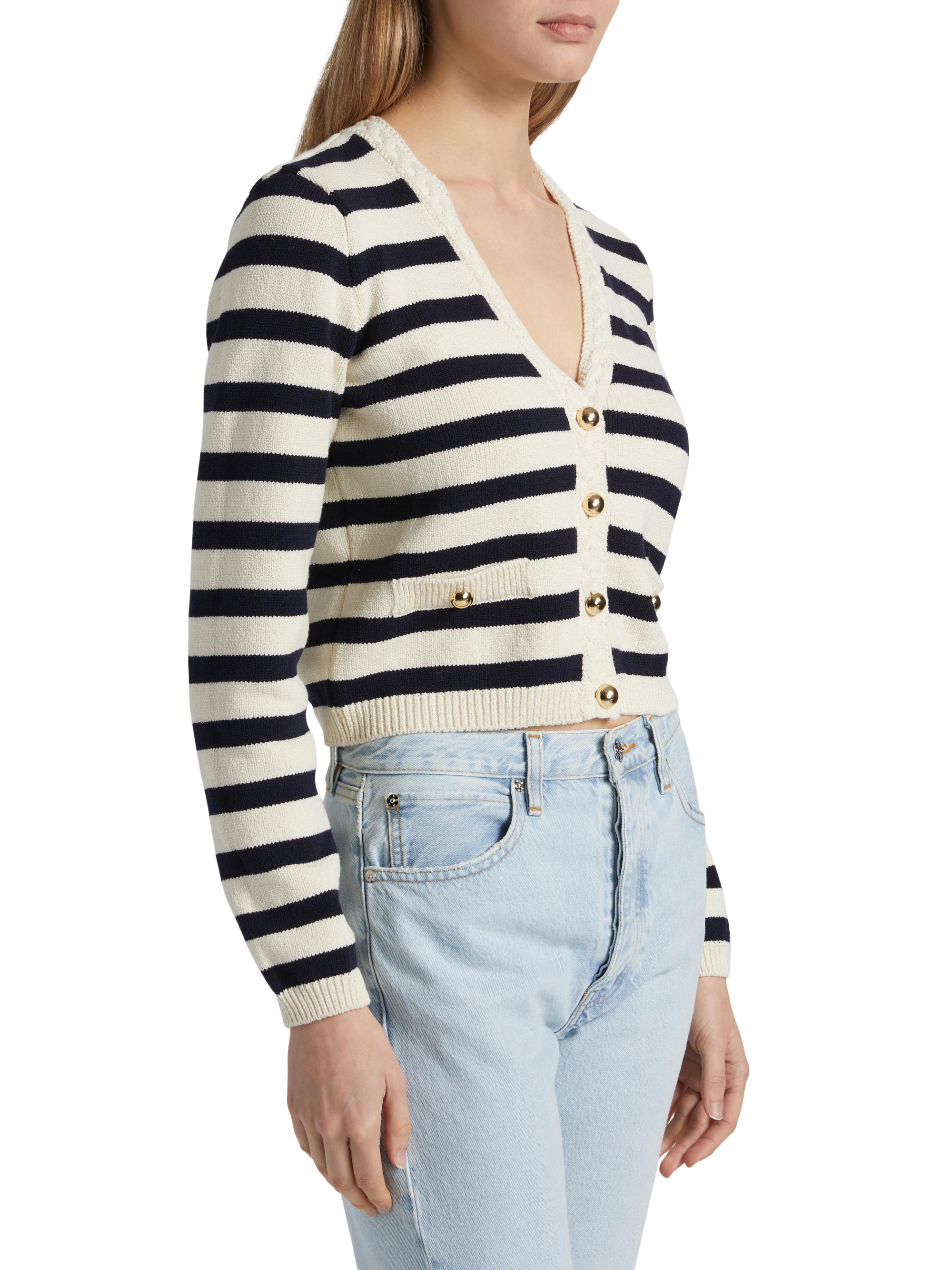 Frame The Harbor Braid-Accented Striped Cardigan | Saks