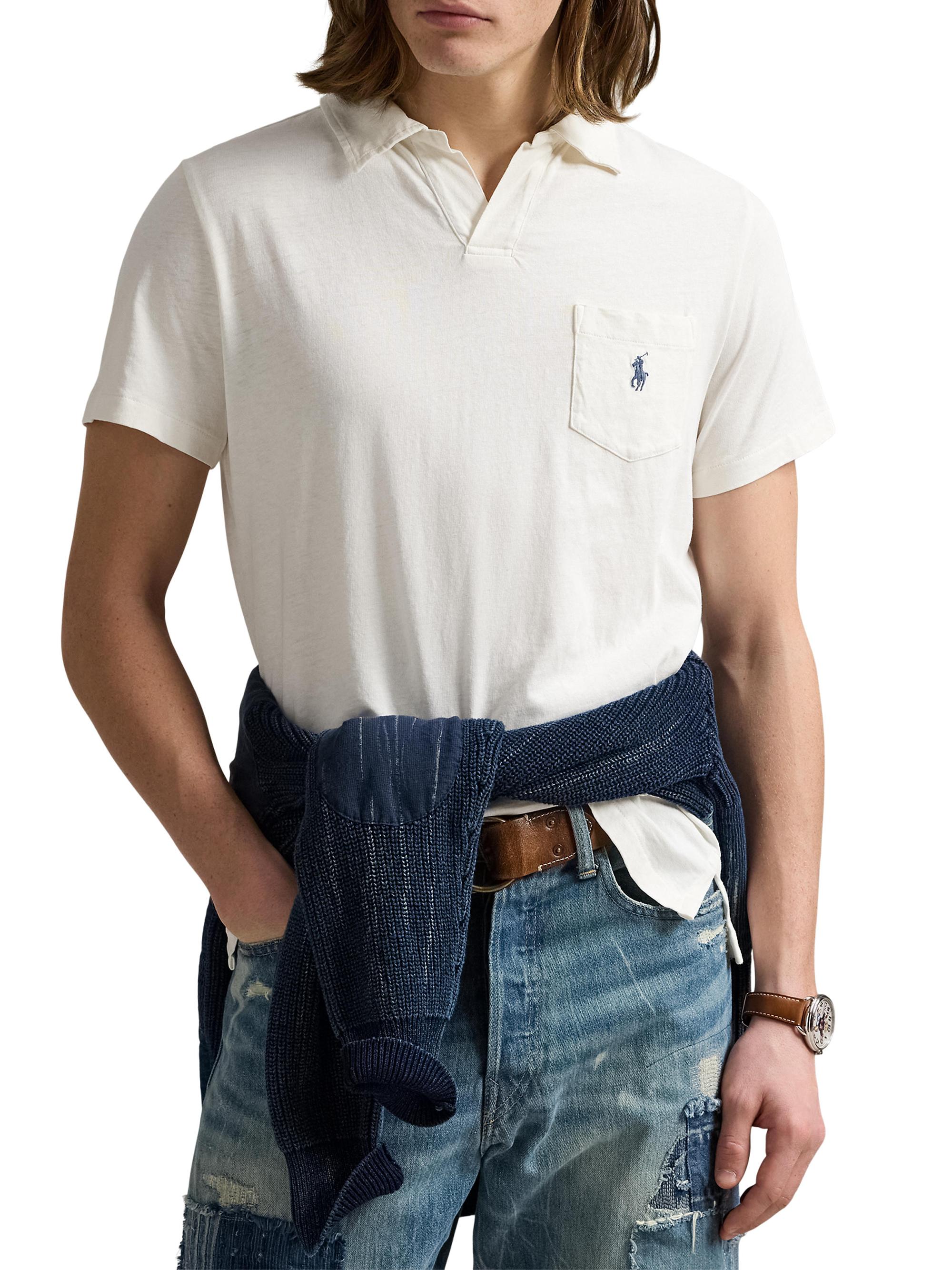 Cotton-Linen Johnny Collar Polo Shirt