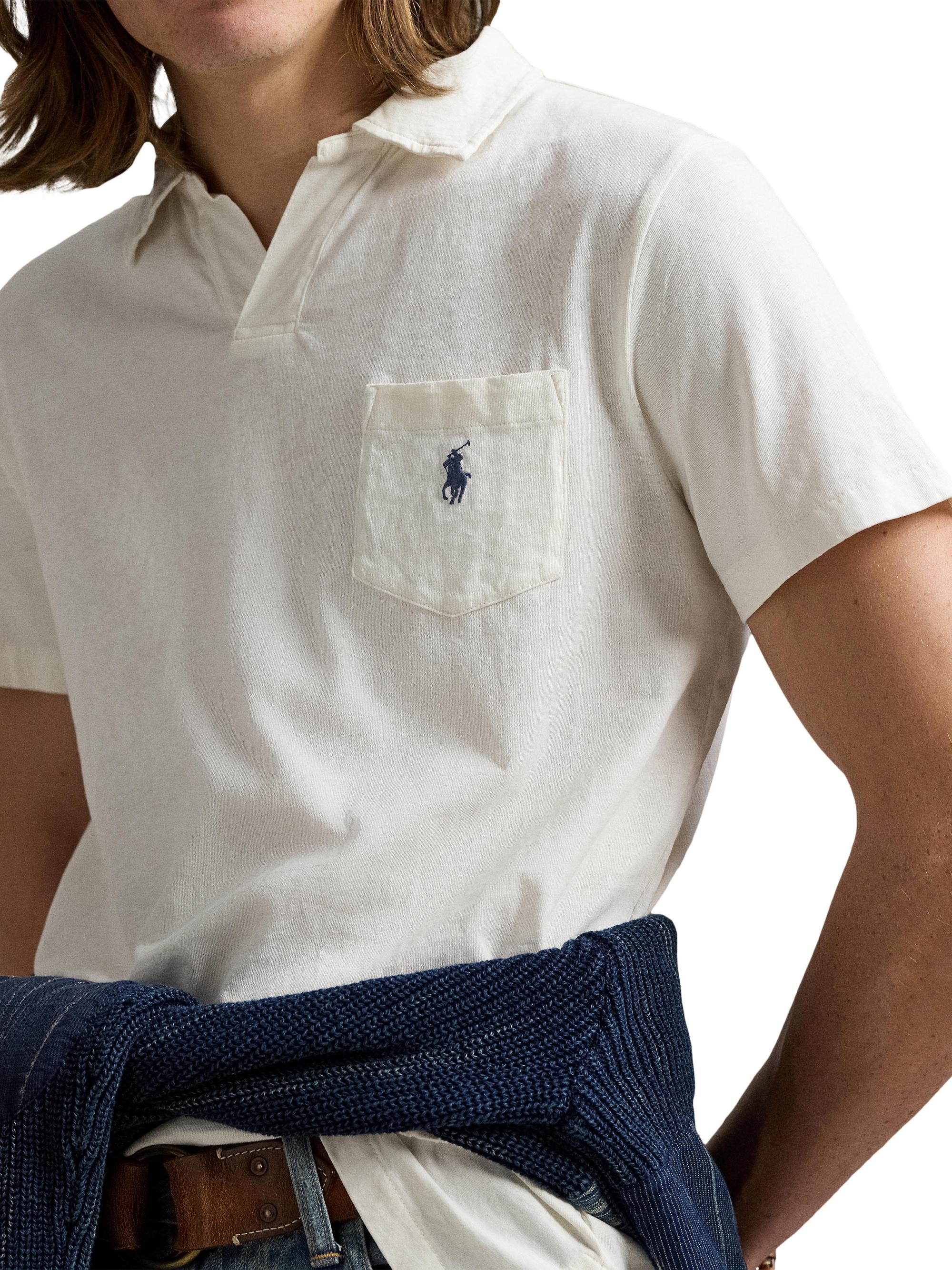 Cotton-Linen Johnny Collar Polo Shirt