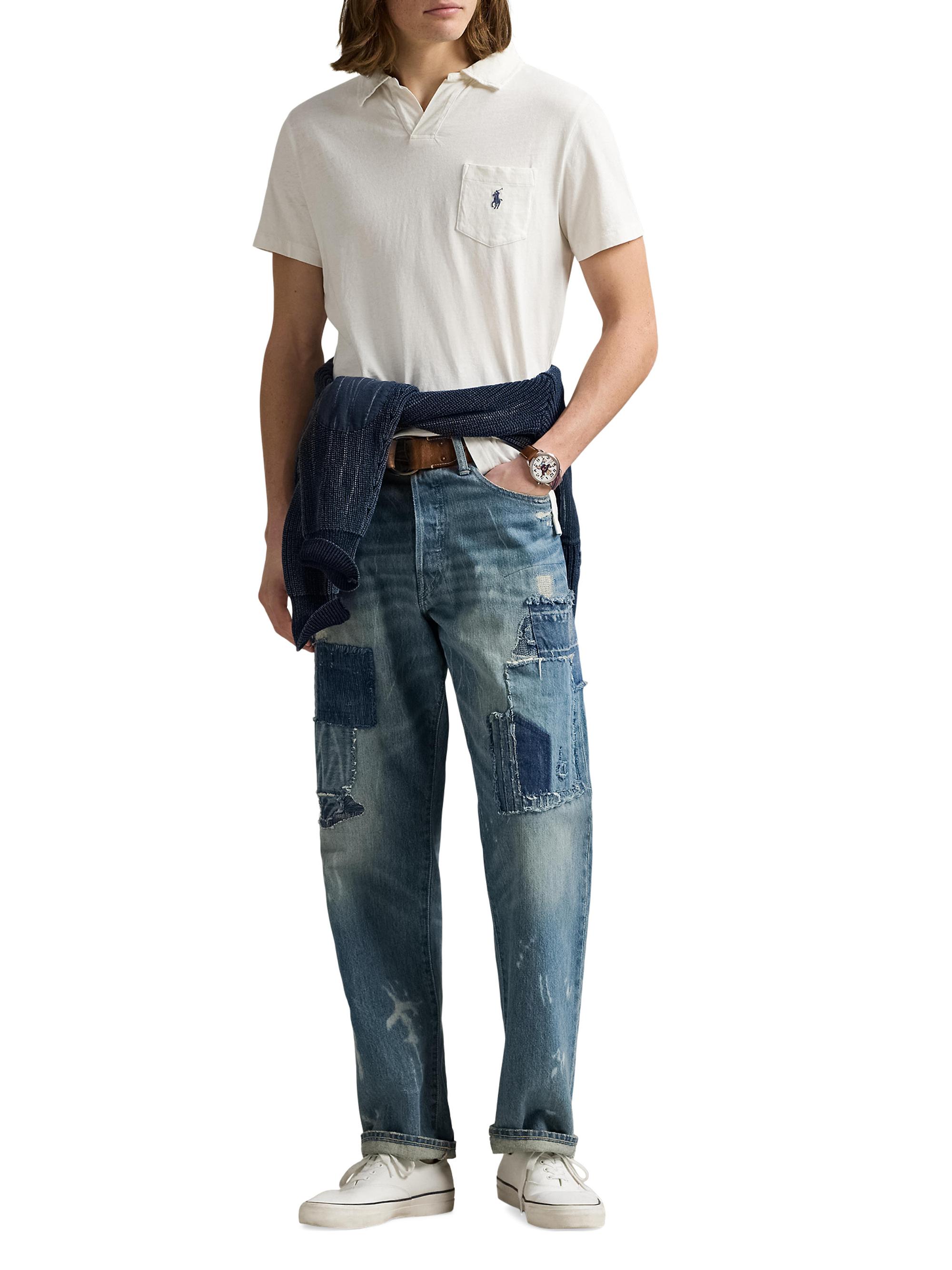 Cotton-Linen Johnny Collar Polo Shirt