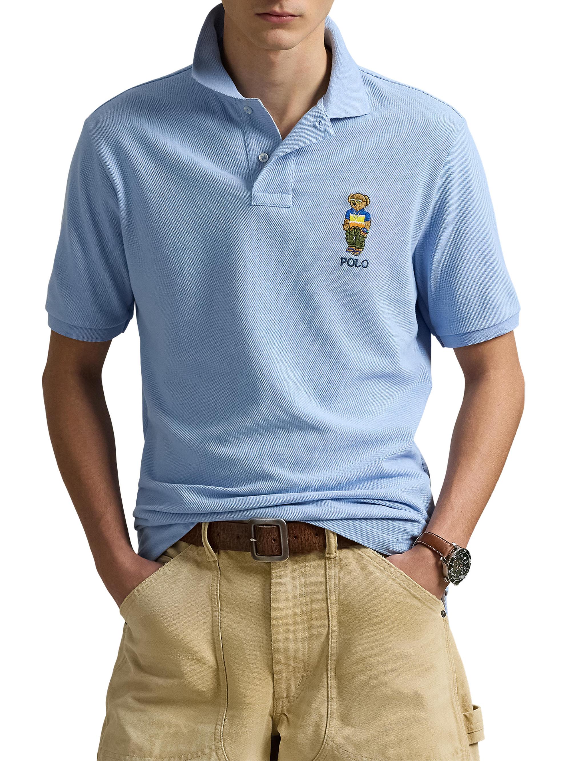Polo Ralph Lauren Men's Classic-Fit Polo Bear Mesh Polo Shirt - Chmbry Blue Beach Ship Bear