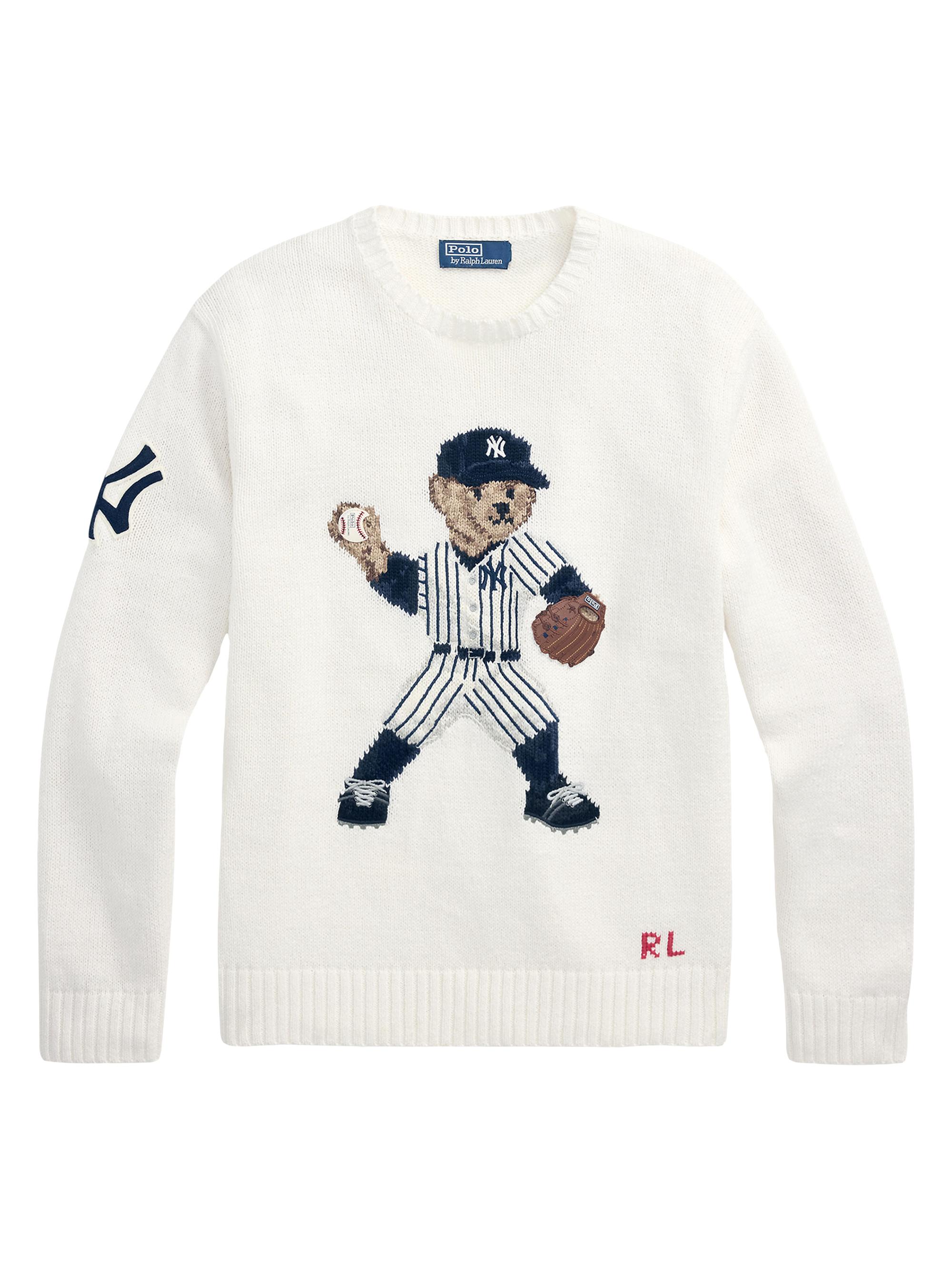 Polo Ralph Lauren Men's Yankees Bear Linen-Cotton Sweater - Deckwash White
