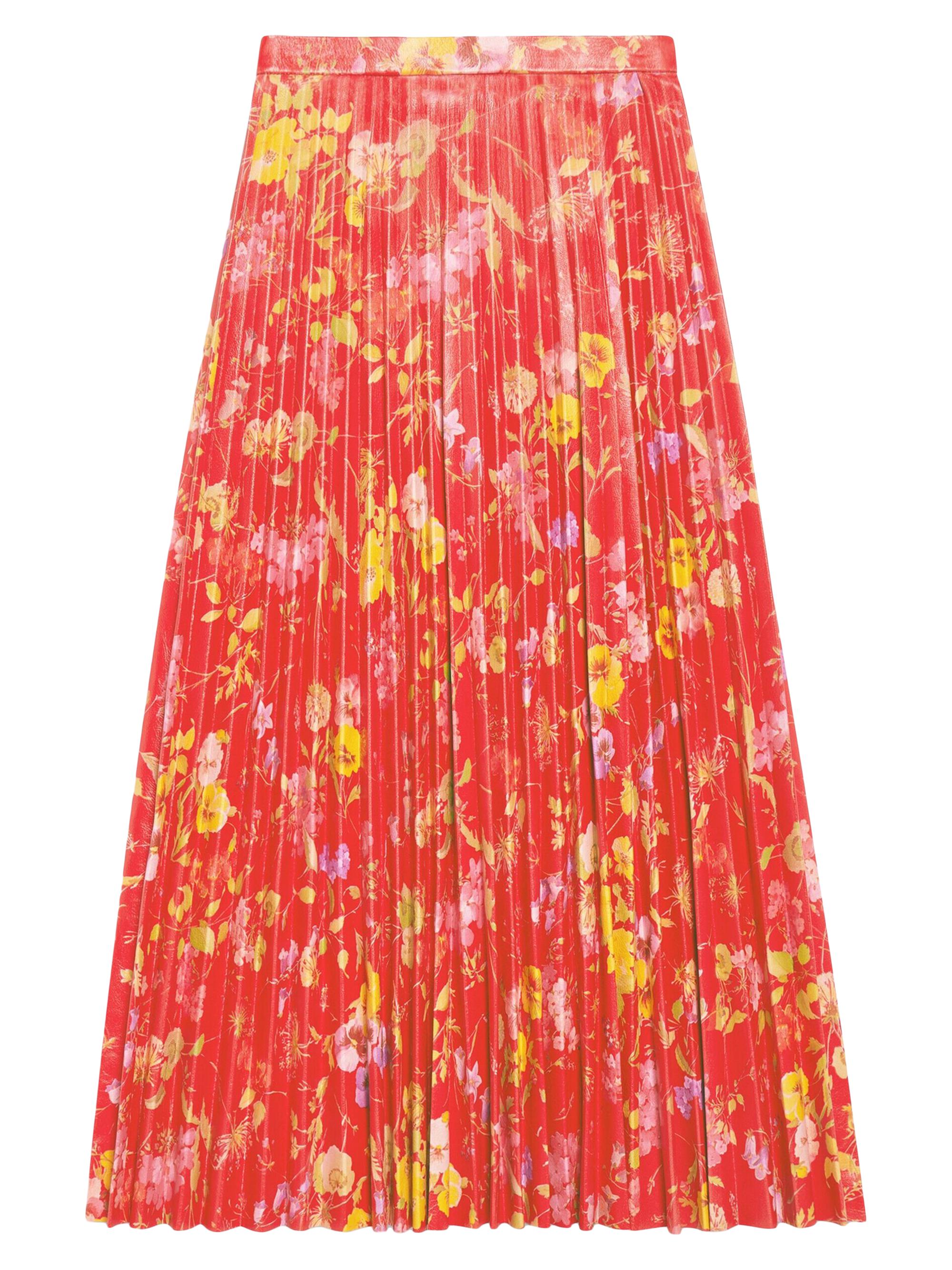 Balenciaga Women's Floral Printed Pleated Skirt - Red