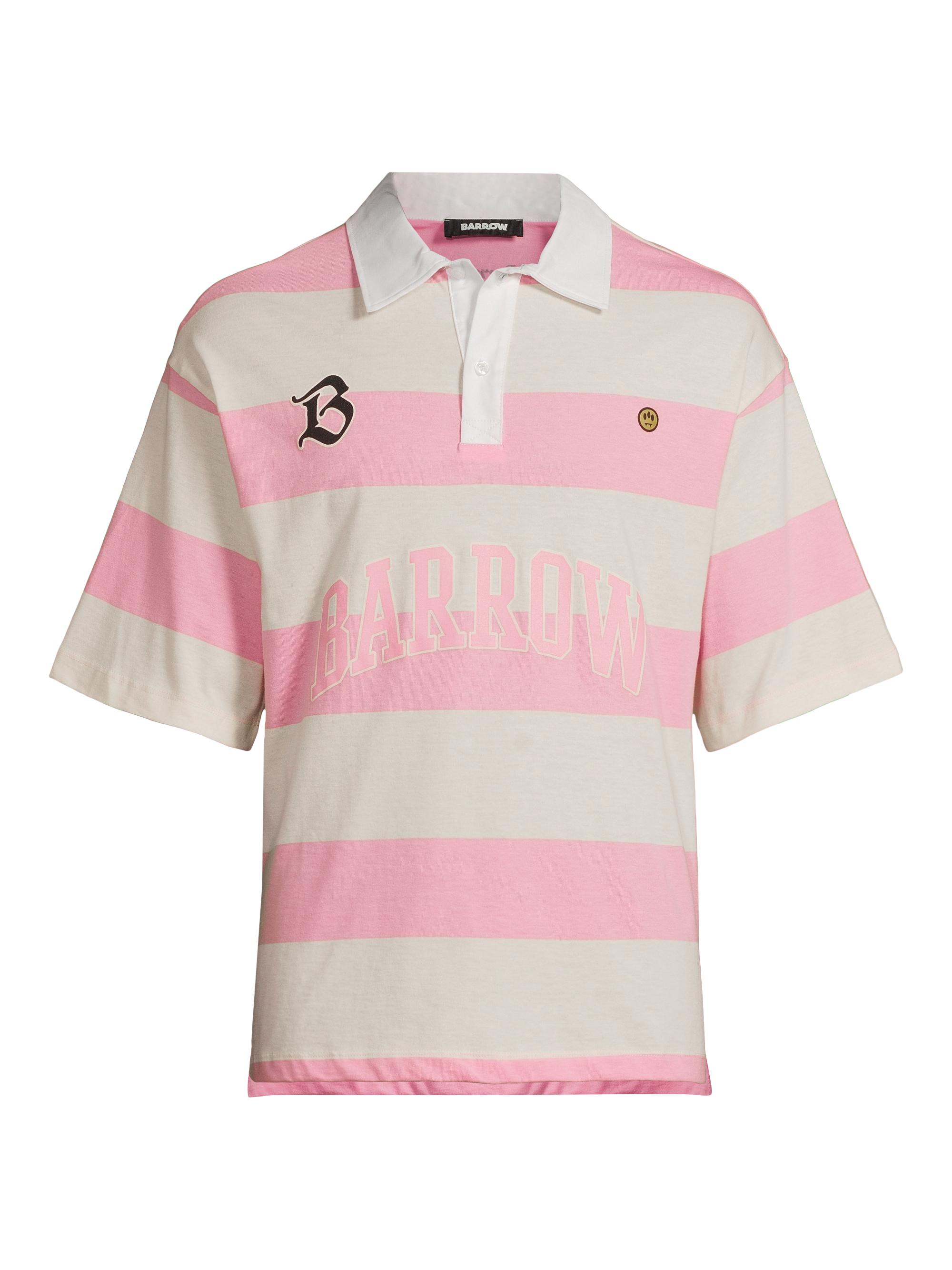 Barrow Men's Striped Cotton Rugby Polo Shirt - Prism Pink