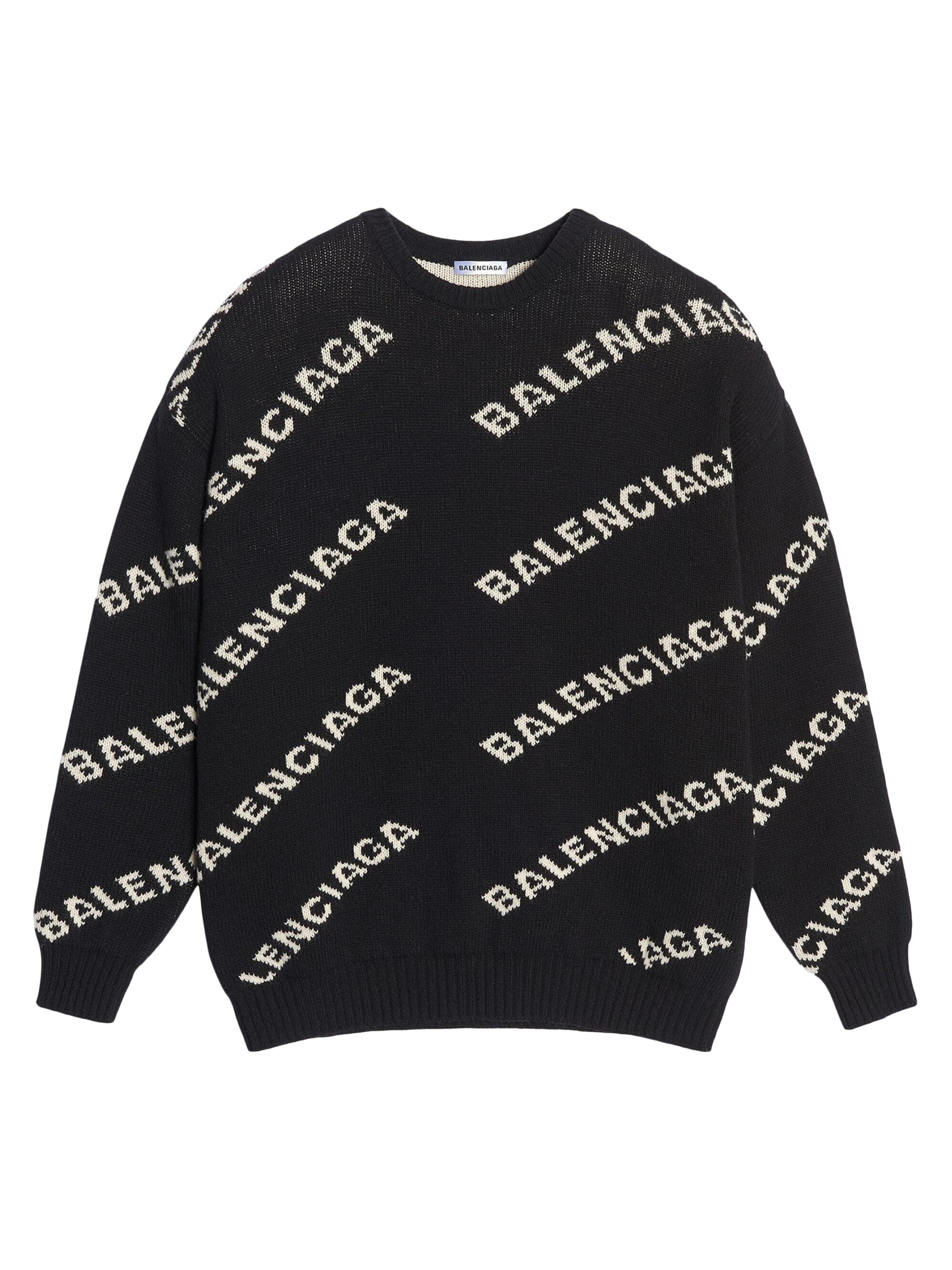 Balenciaga Women's Jacquard Logo Crewneck Sweater - Black
