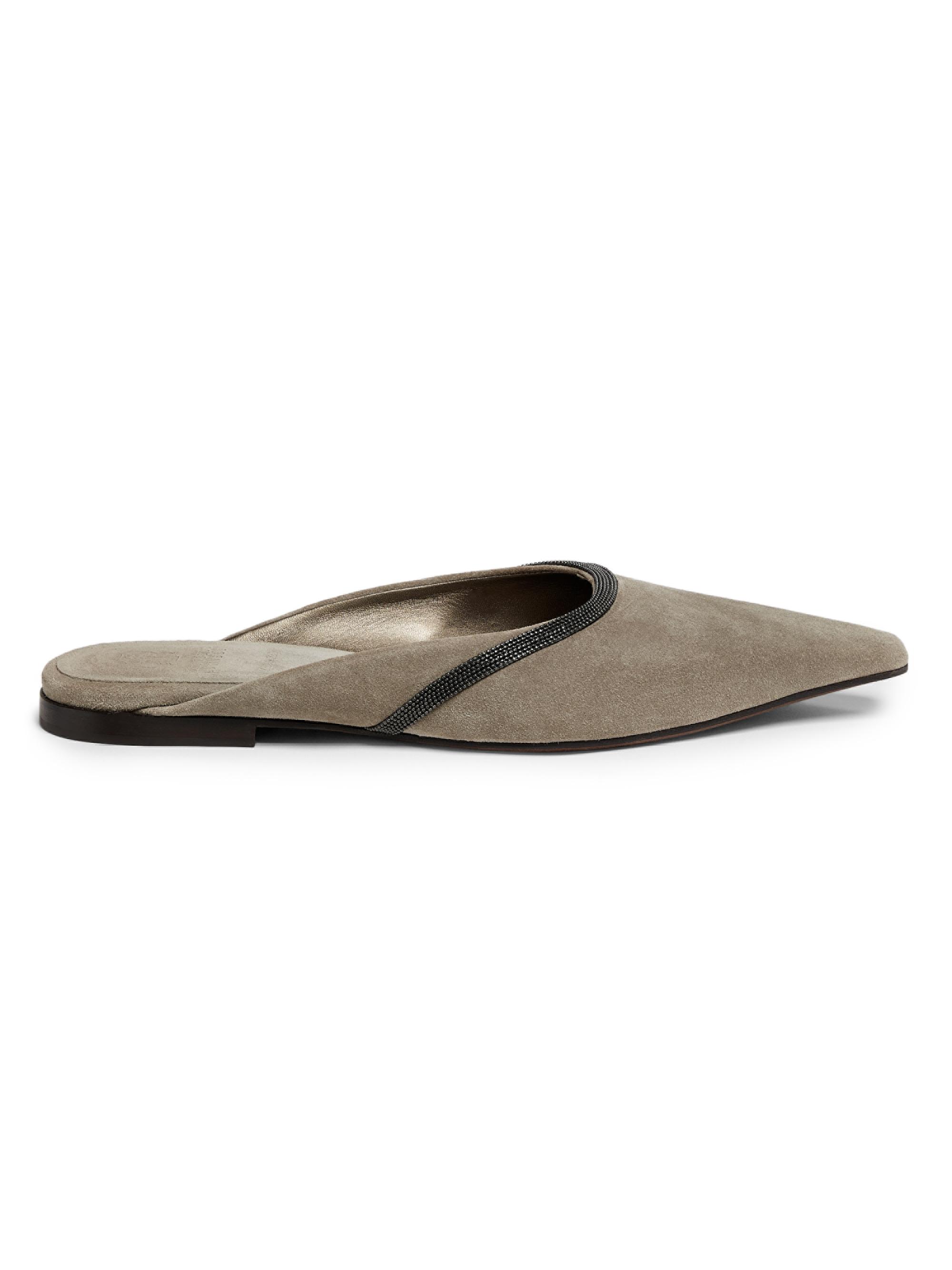 Brunello Cucinelli Women's Monili-Trimmed Suede Mules - Ice