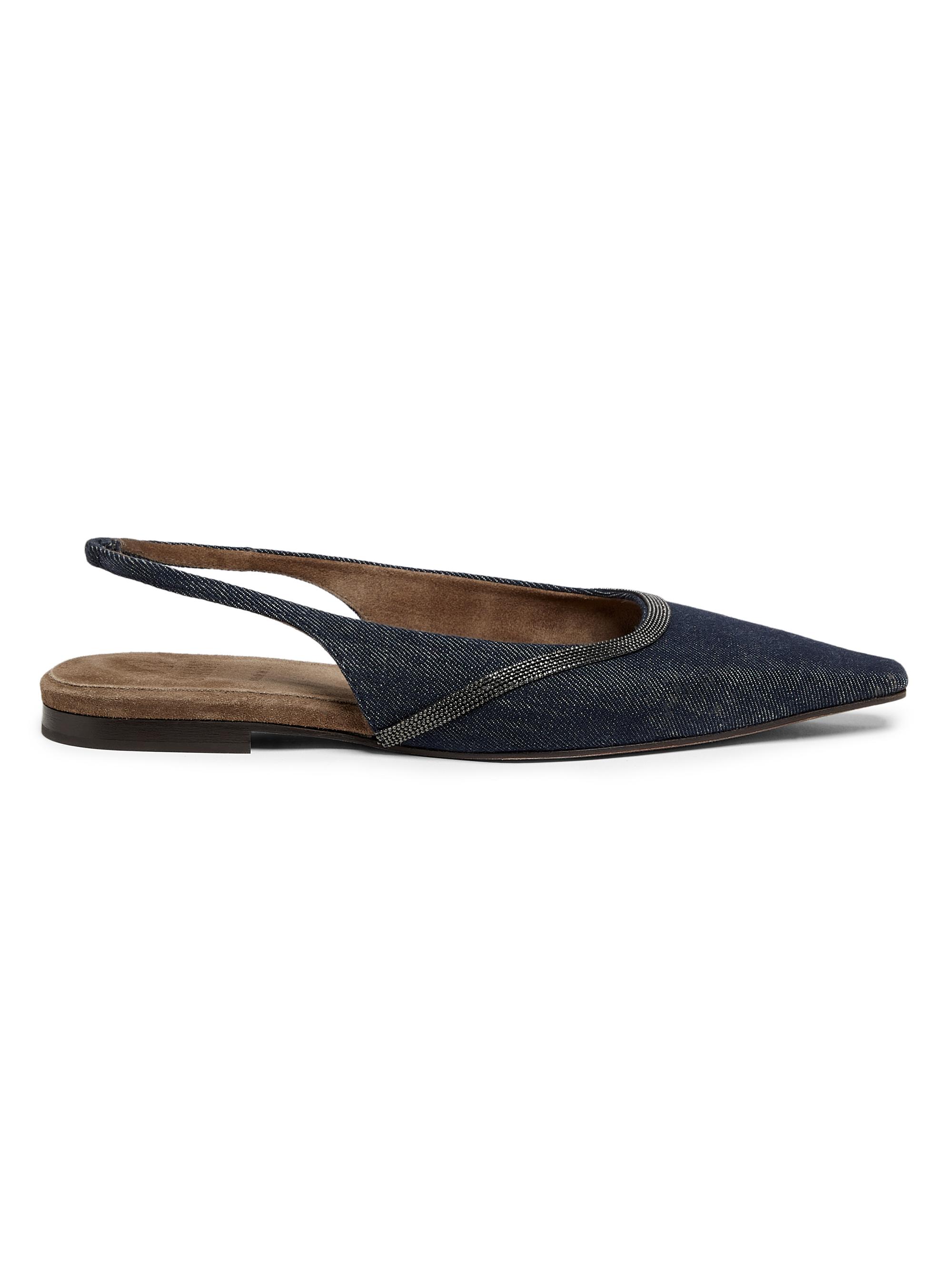 Brunello Cucinelli Women's No Fade Monili-Trimmed Denim Slingback Flats - Denim
