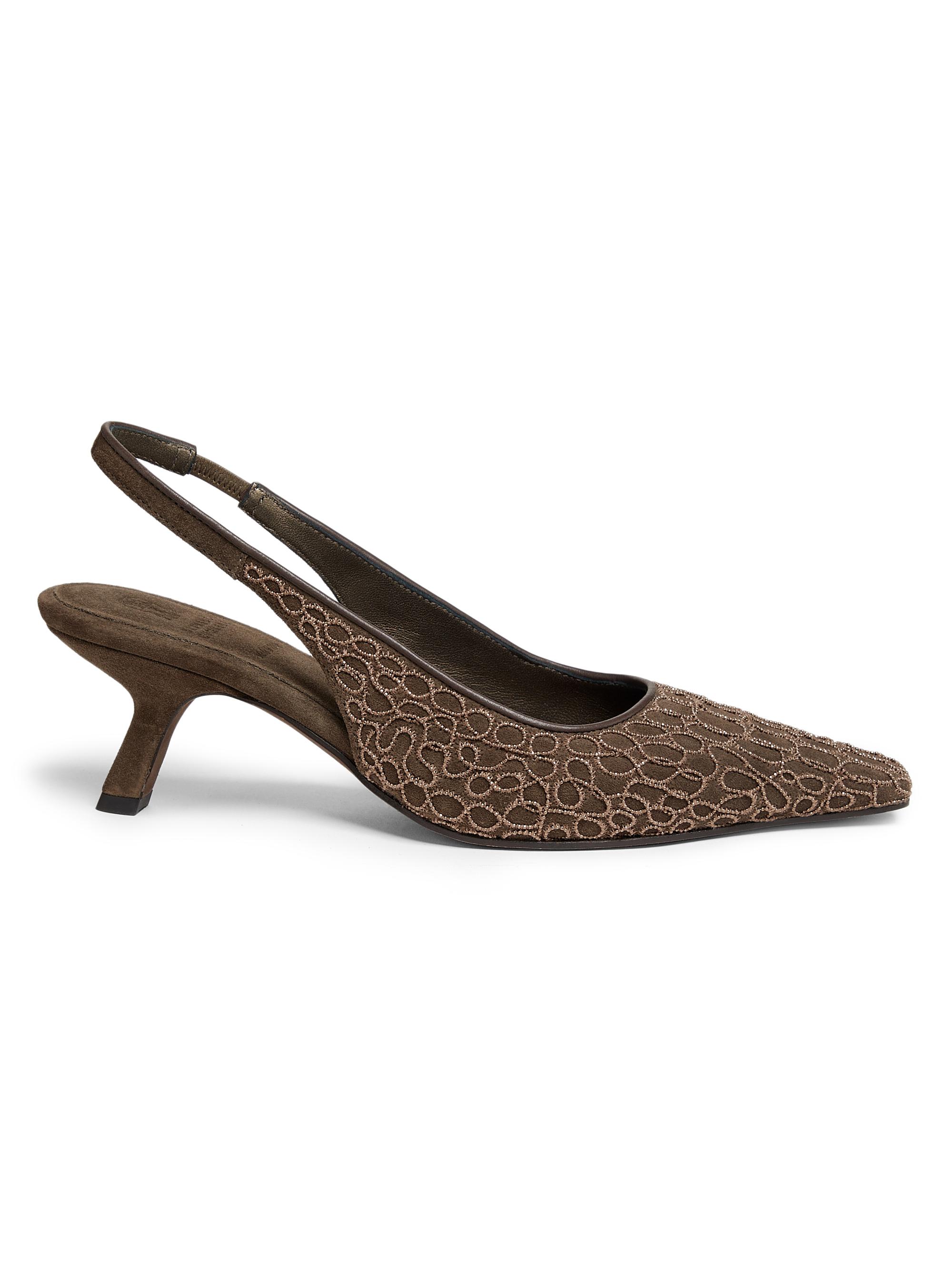 Brunello Cucinelli Women's Monili-Embroidered Suede Slingback Pumps - Grey Brown