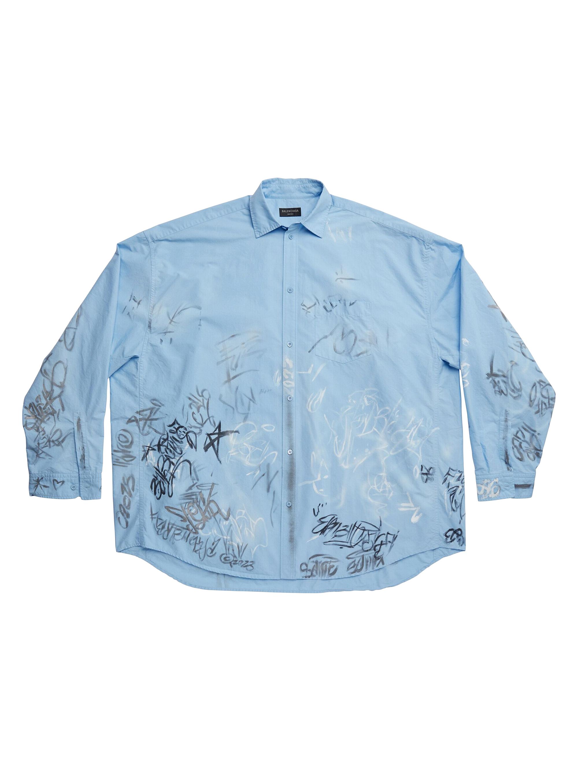 Balenciaga Men's Graffiti Shirt Oversized - Blue Sky
