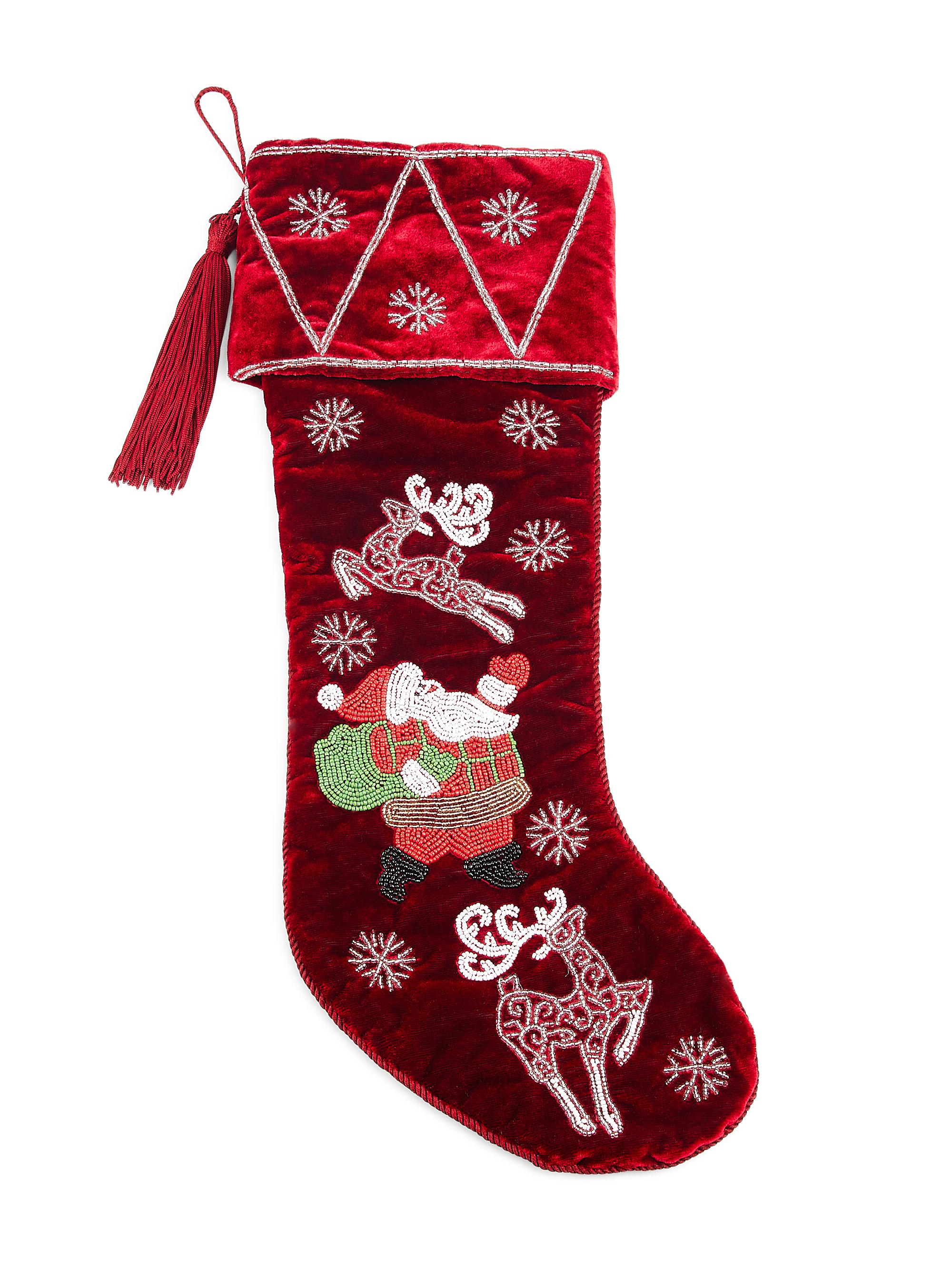 Sudha Pennathur Beaded Deer & Santa Stocking