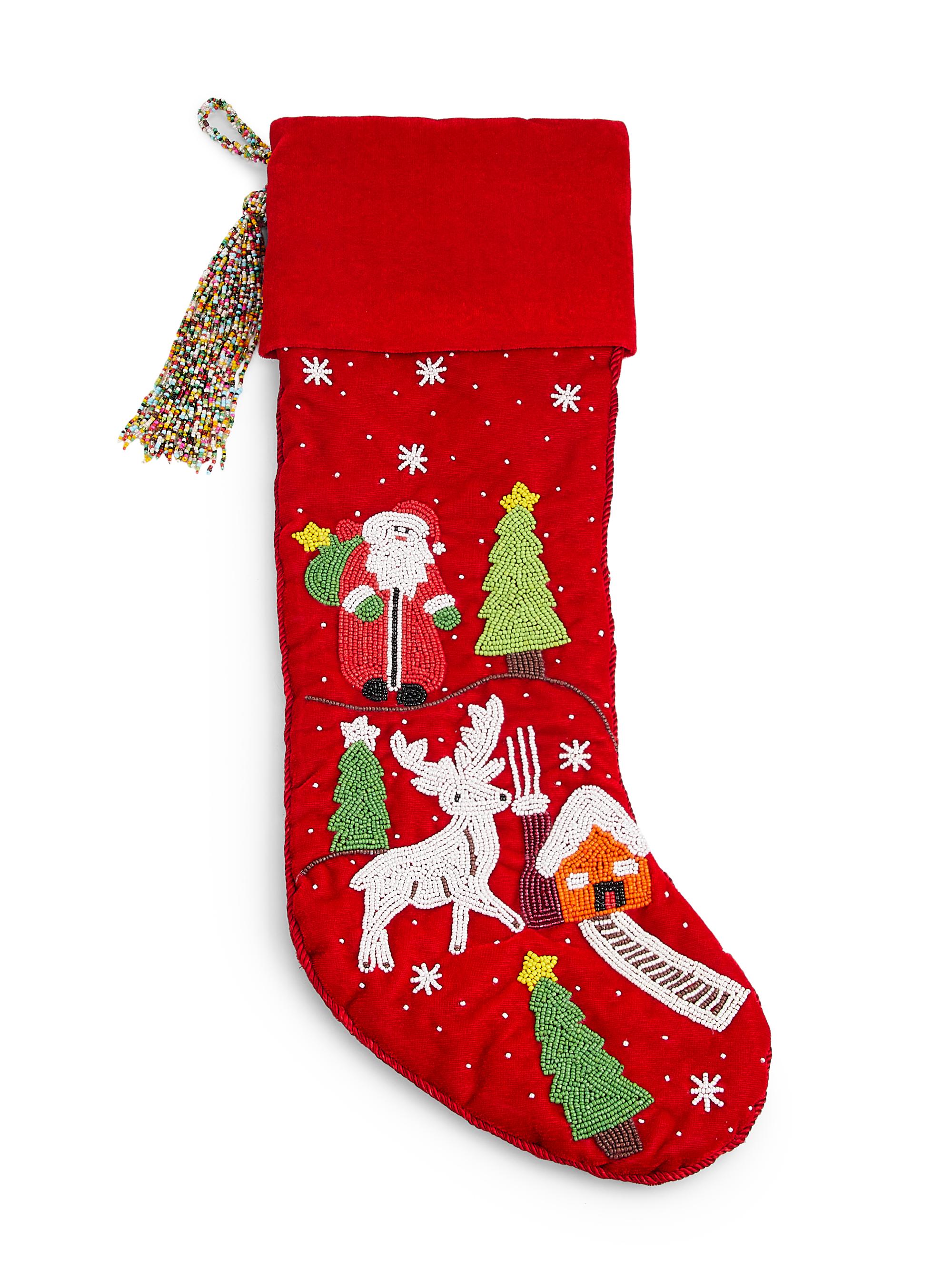 Sudha Pennathur Beaded Santa Scenes Stocking