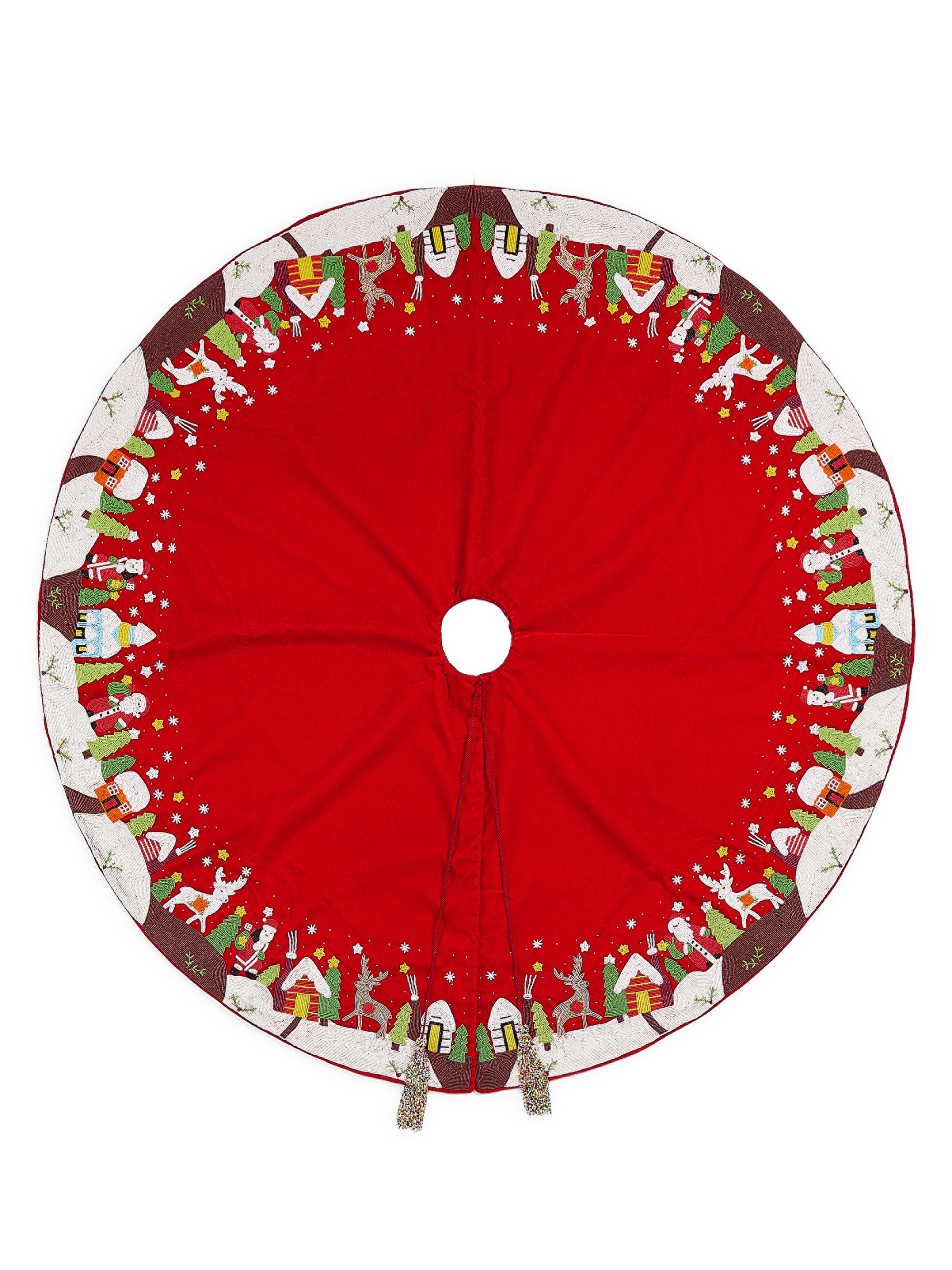 Sudha Pennathur Beaded Santa Scenes Border Tree Skirt