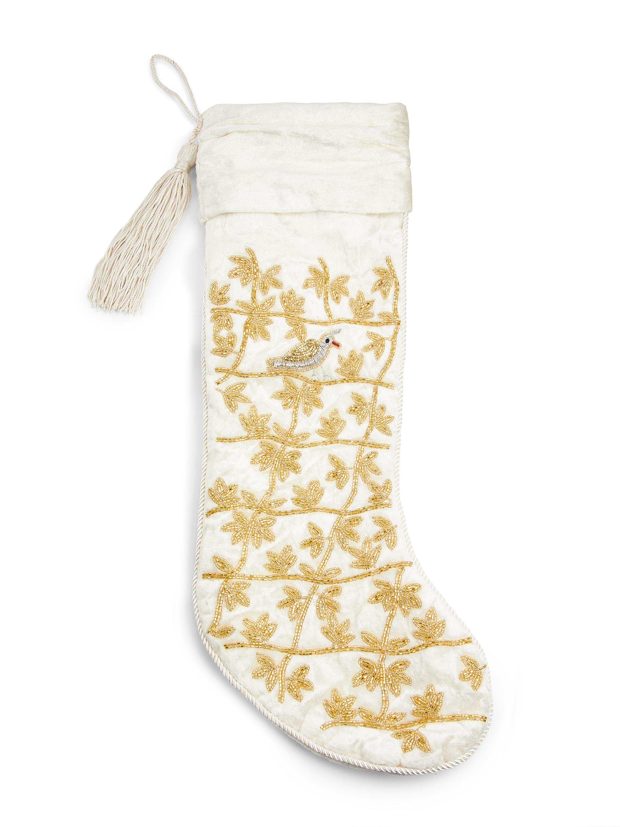 Sudha Pennathur Vine & Partridge Metallic Embroidered Stocking