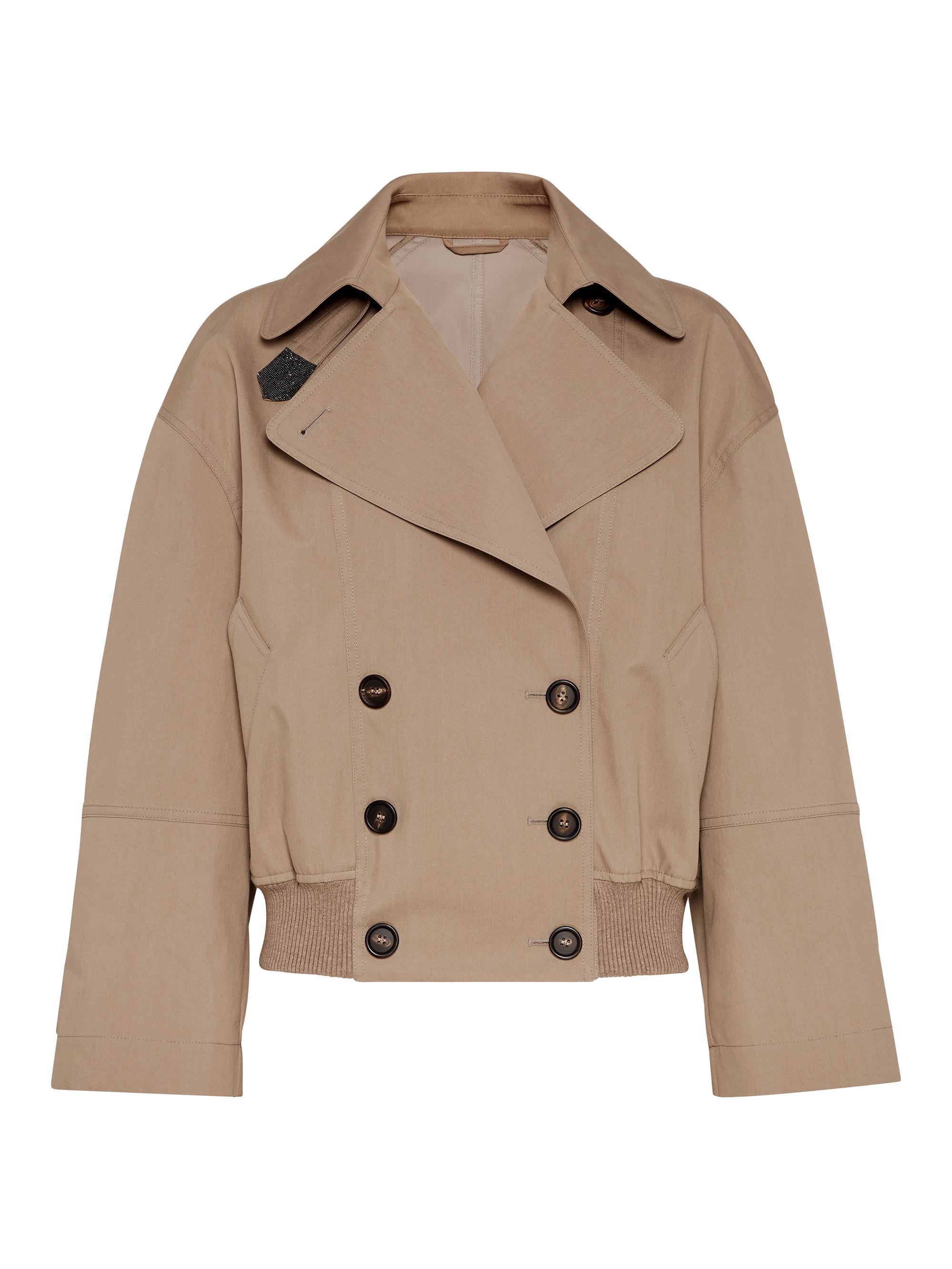 Brunello Cucinelli Women's Techno Cotton Bonded Panama Cropped Pea Coat with Precious Detail - Walnut