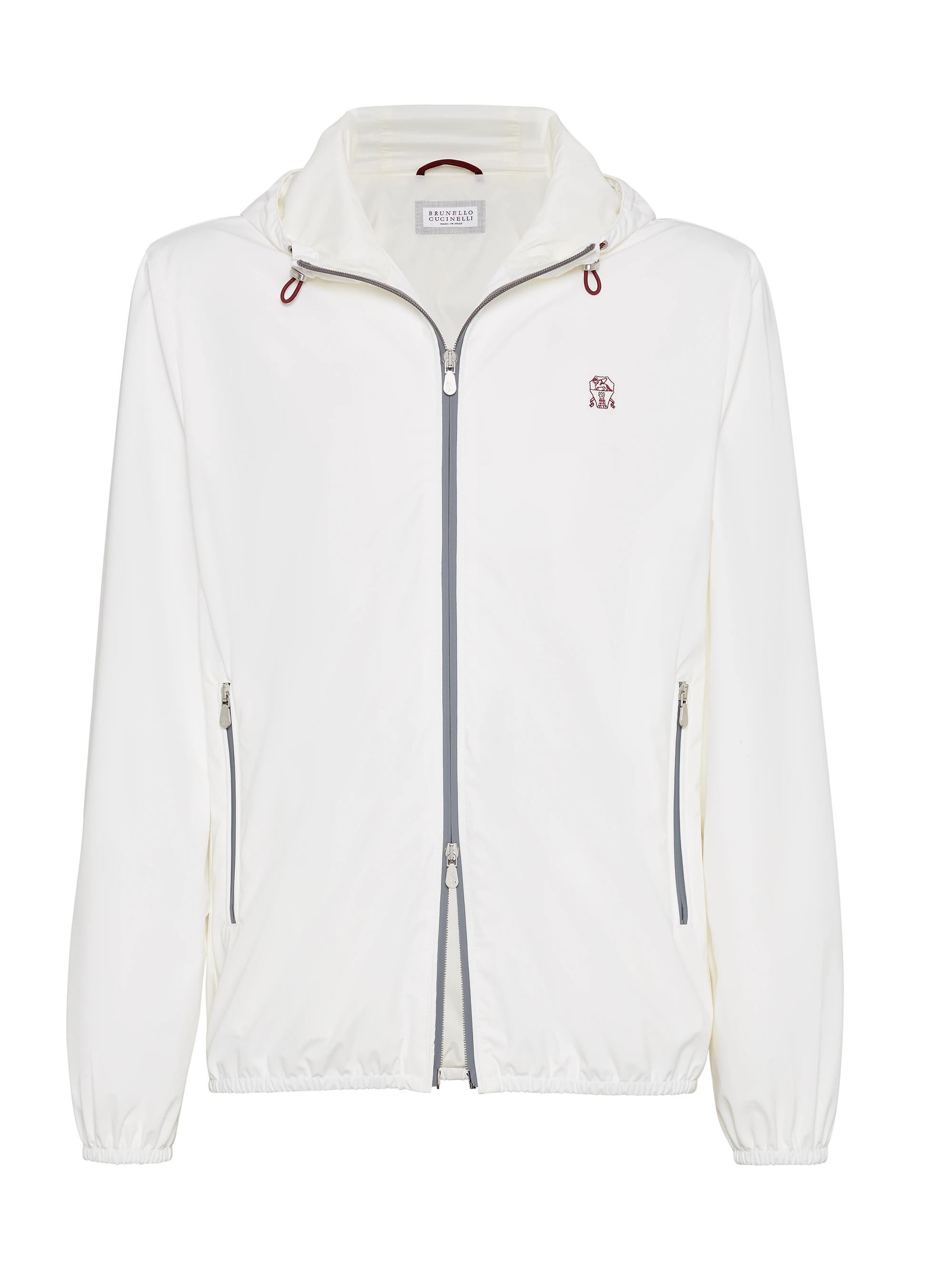 Brunello Cucinelli Men's Bonded Nylon Hooded Outerwear Jacket with Logo - Navy Blue