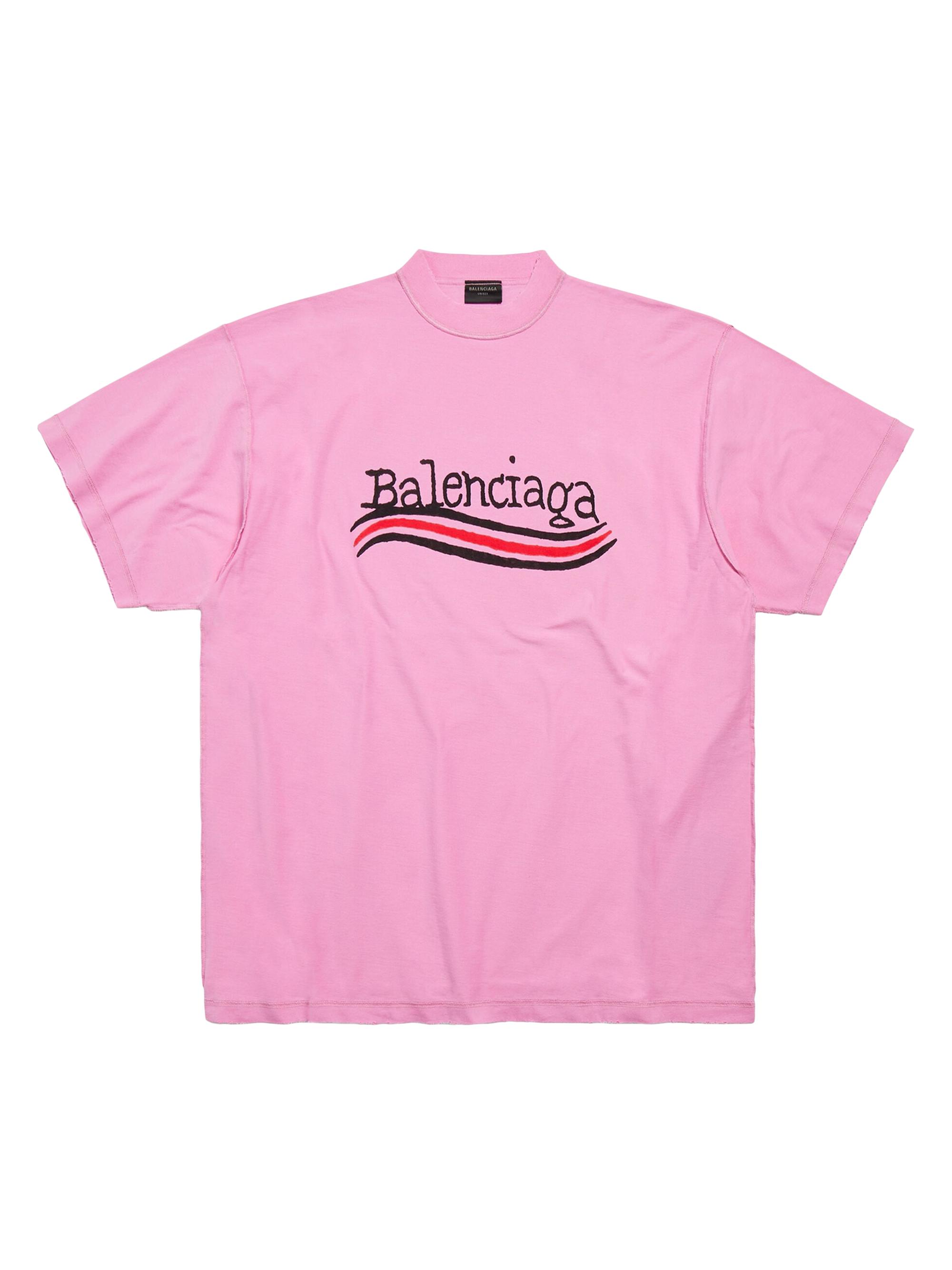 Balenciaga Women's Hand-Drawn Political Campaign Inside Out T-shirt Oversized - Pink