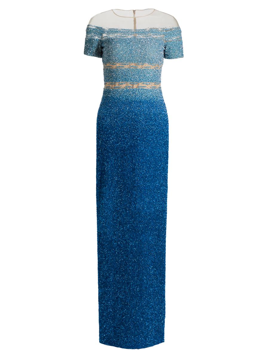 pamella roland sequin dress Pamella Roland Strapless Ombre Sequin Gown with Oversized Crystals