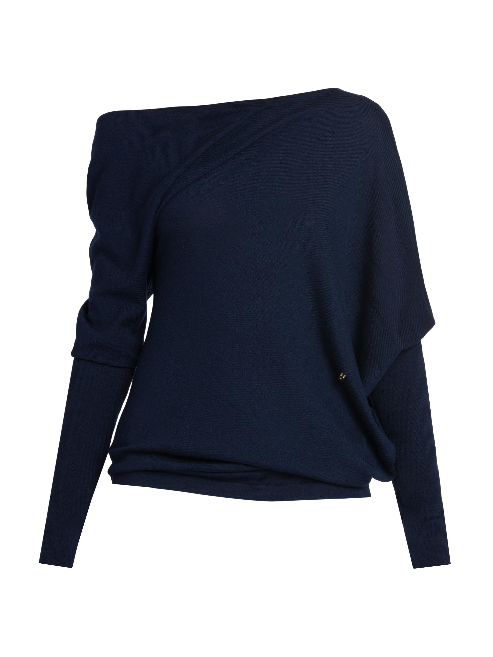 Moschino Women's One-Shoulder Wool Knit Top - Dark Blue