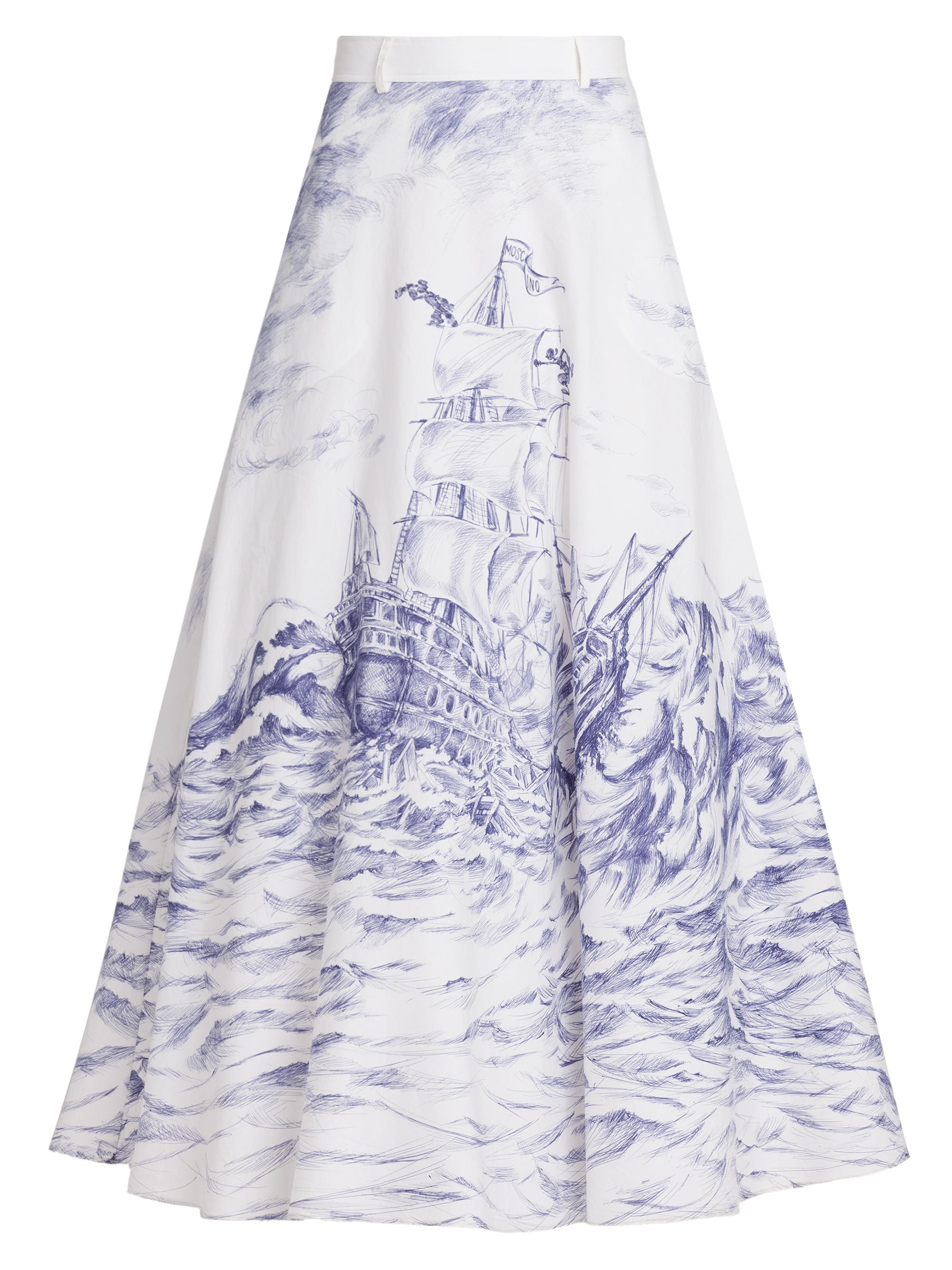 Moschino Women's Printed Poplin A-Line Maxi-Skirt - Multi White