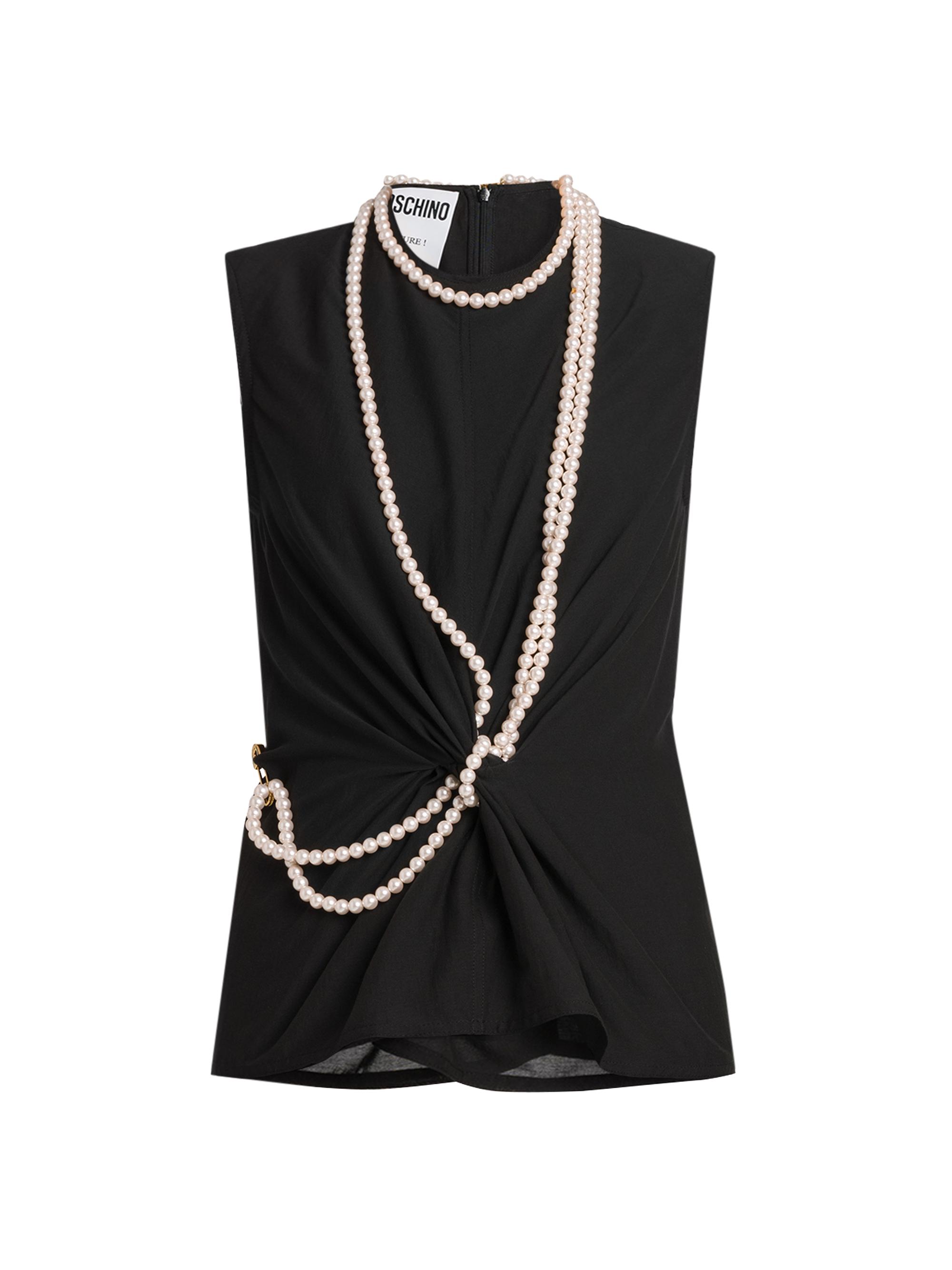 Moschino Women's Pearl Necklace Voile Blouse - Black