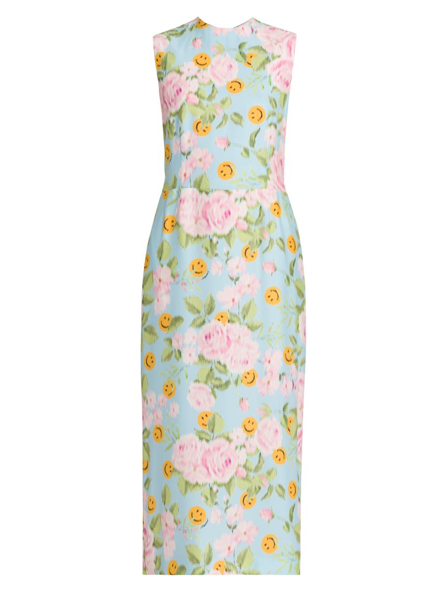 Moschino Smiley And Flower Print Silk Midi-Dress | Saks Fifth Avenue