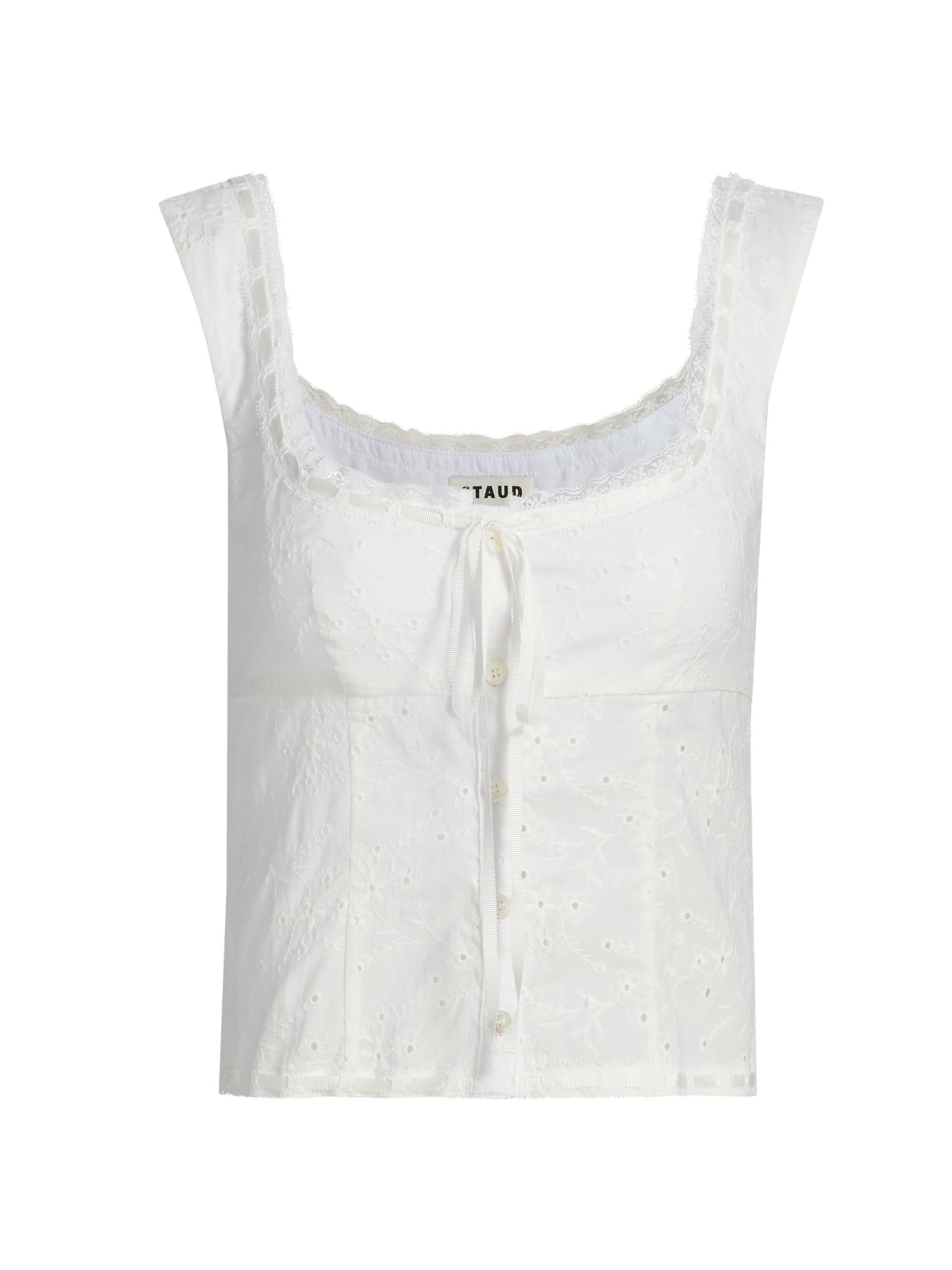 Staud Women's Lou Eyelet Voile Top - White Eyelet