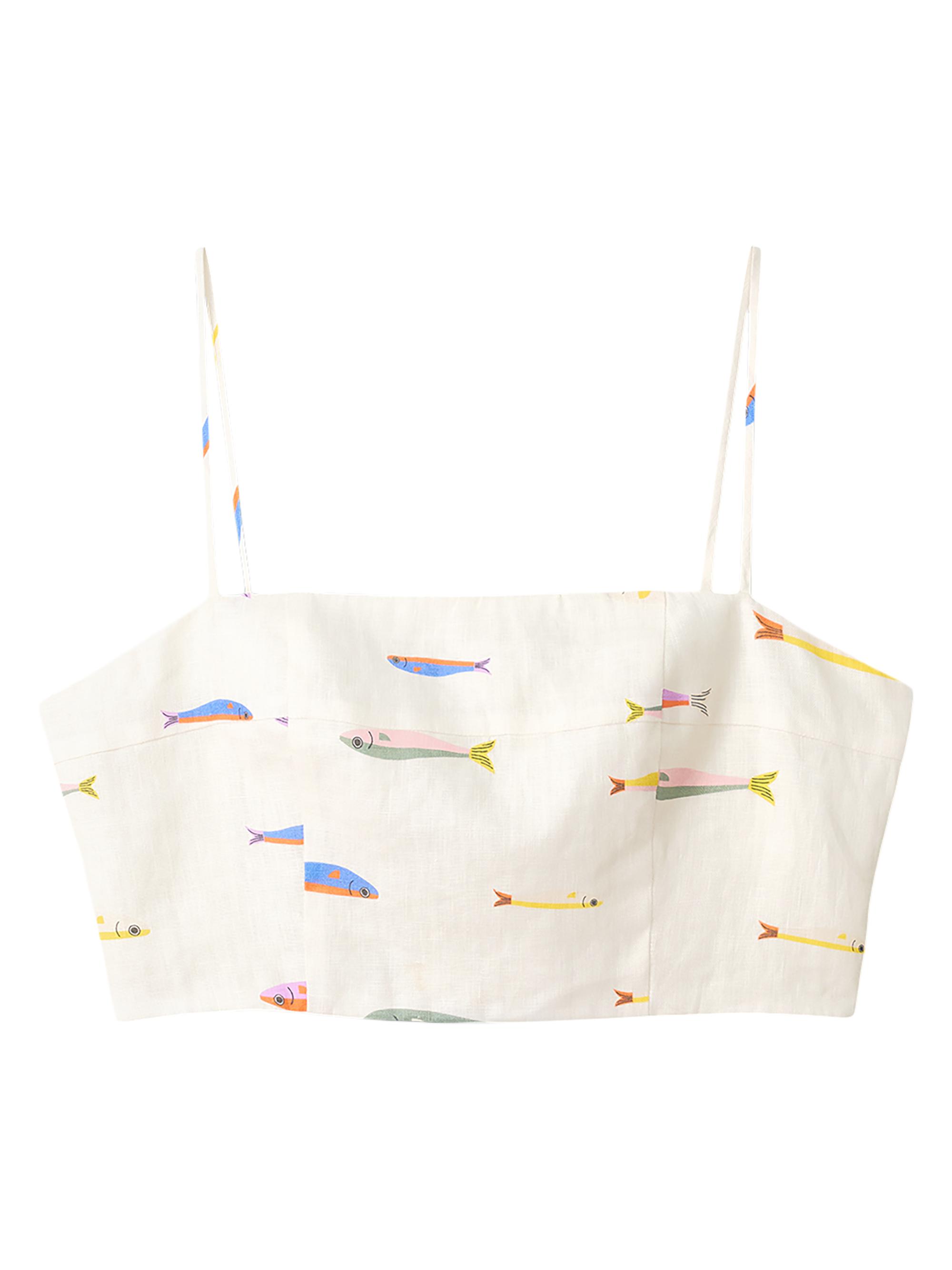 Staud Women's Federico Fish-Print Cotton Crop Top - Pop Sardines