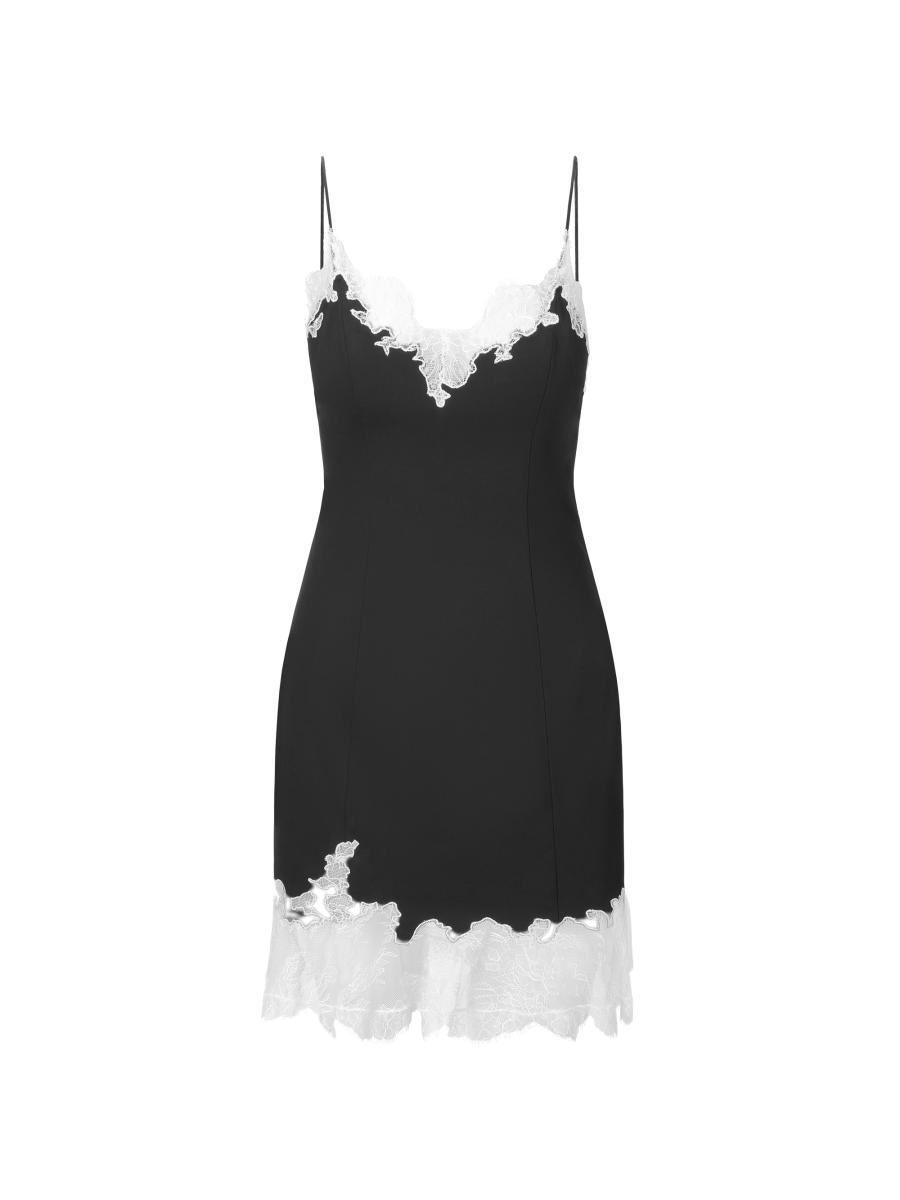 black dress with white lace trim Long Lace Sleeve Black Evening Dress  The Dress Outlet