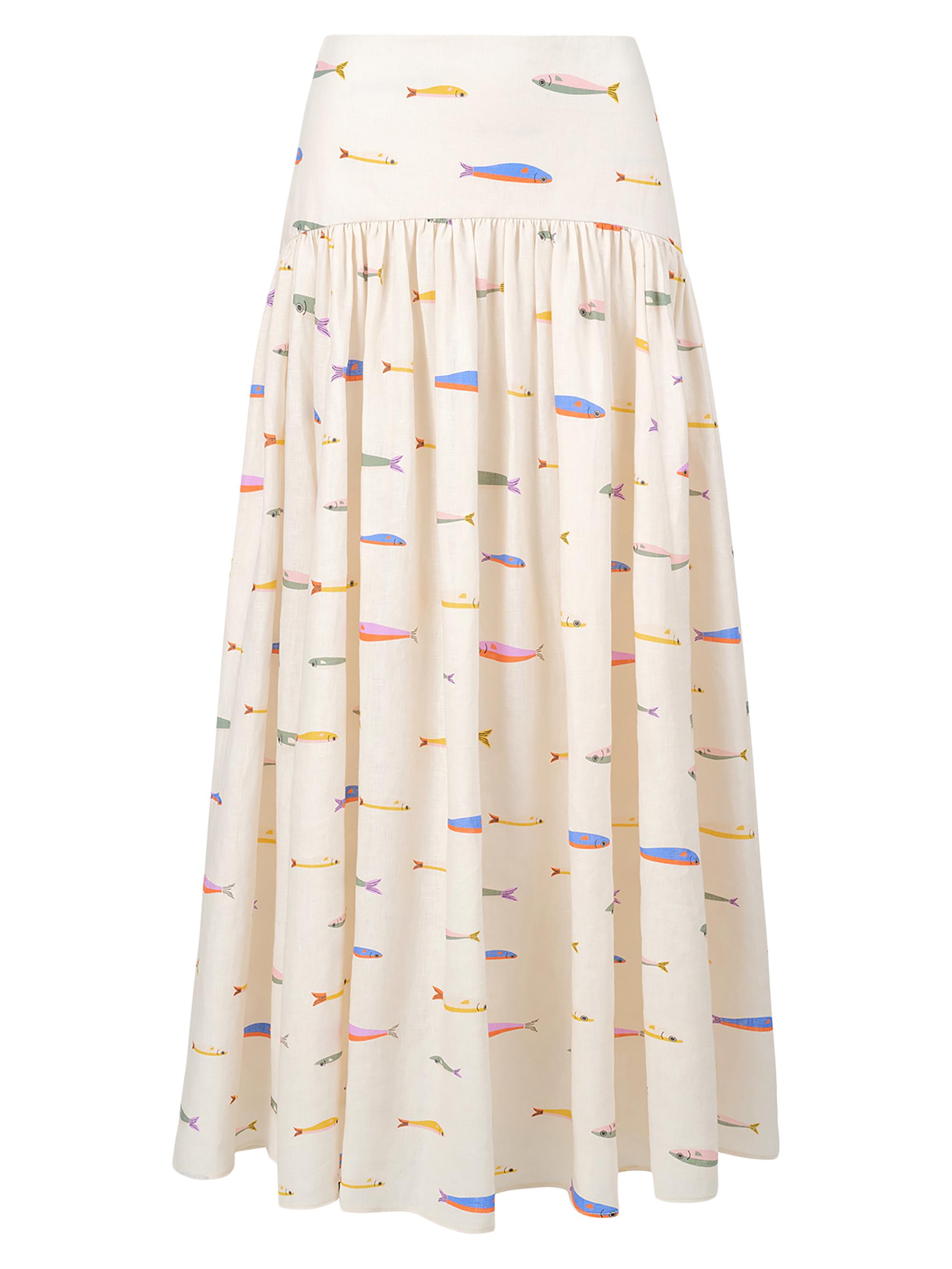 Staud Women's Procida Fish-Print Linen Maxi Skirt - Pop Sardines