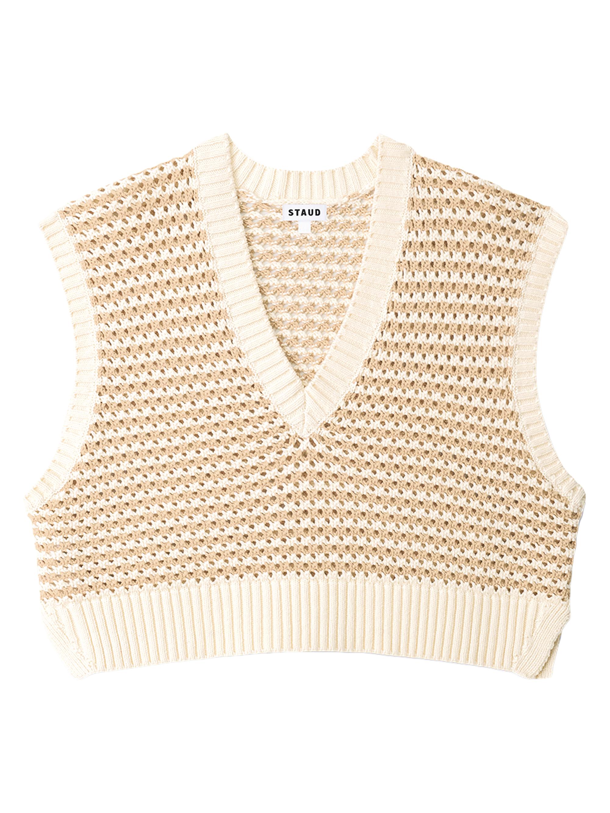 Staud Women's Americana Striped Crochet Crop Sweater - Breeze Creme