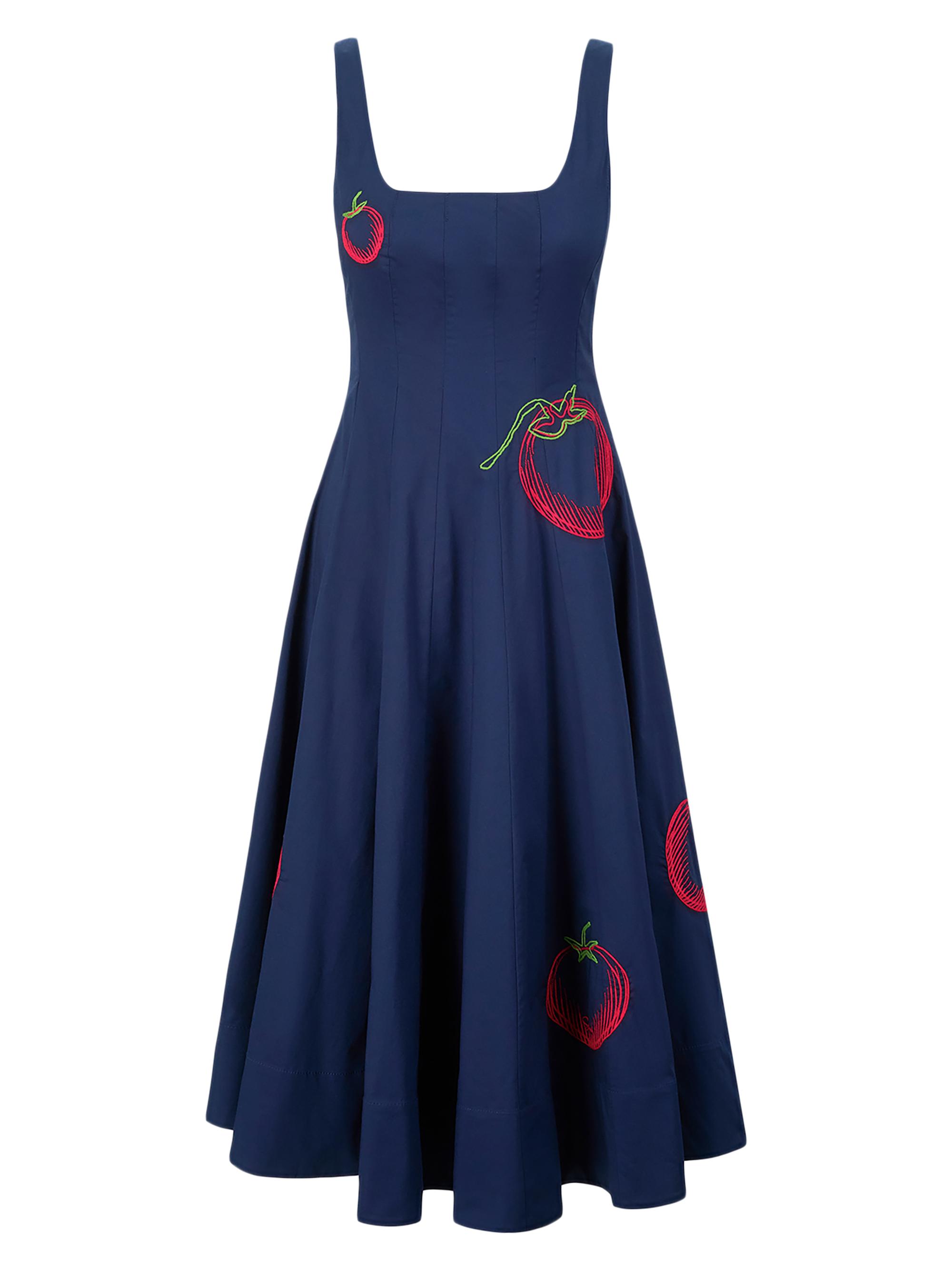 Wells Embroidered Cotton Poplin Fit & Flare Midi-Dress