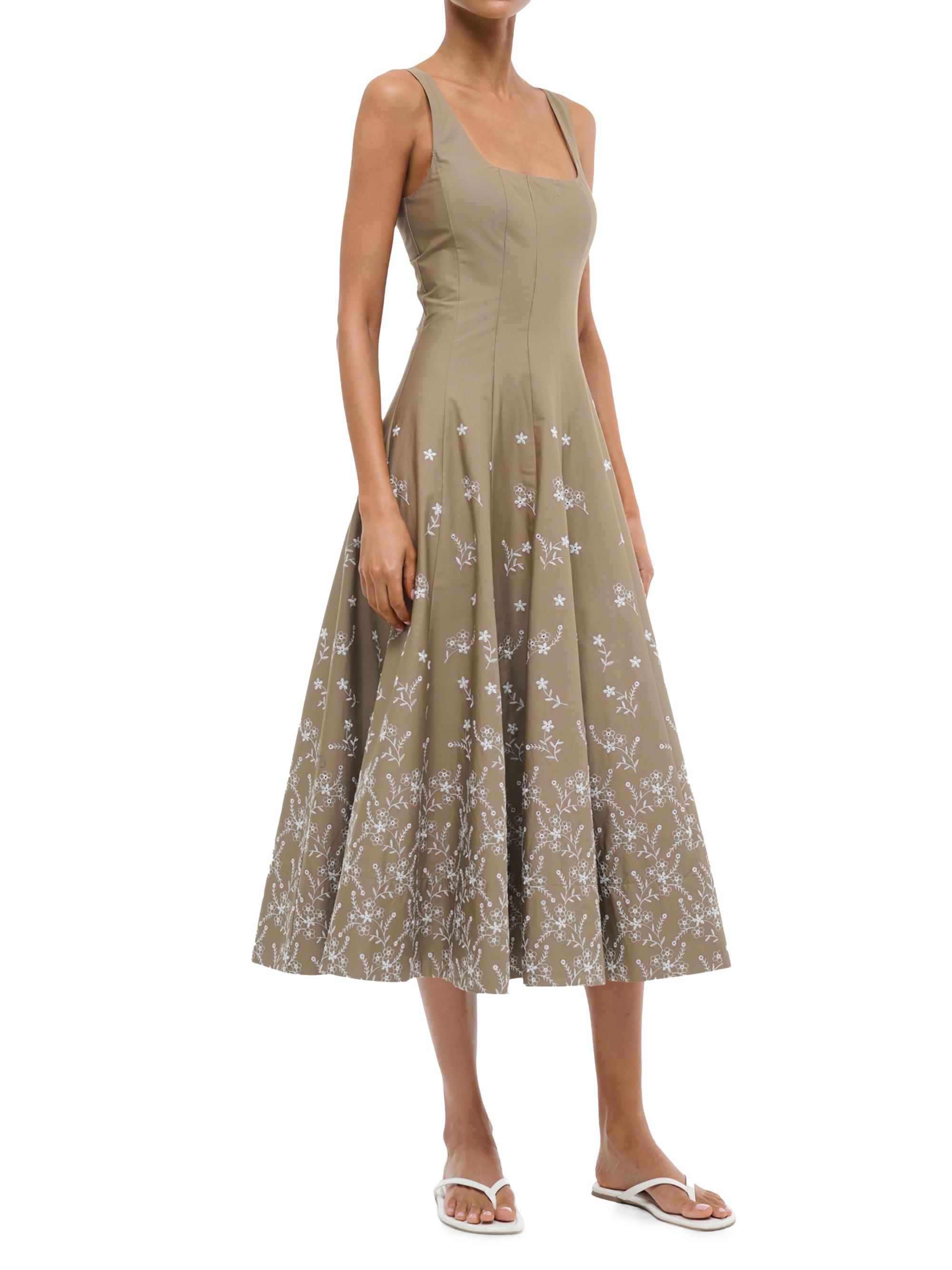 Staud Wells Embroidered Cotton Poplin Fit & Flare Midi-Dress -...