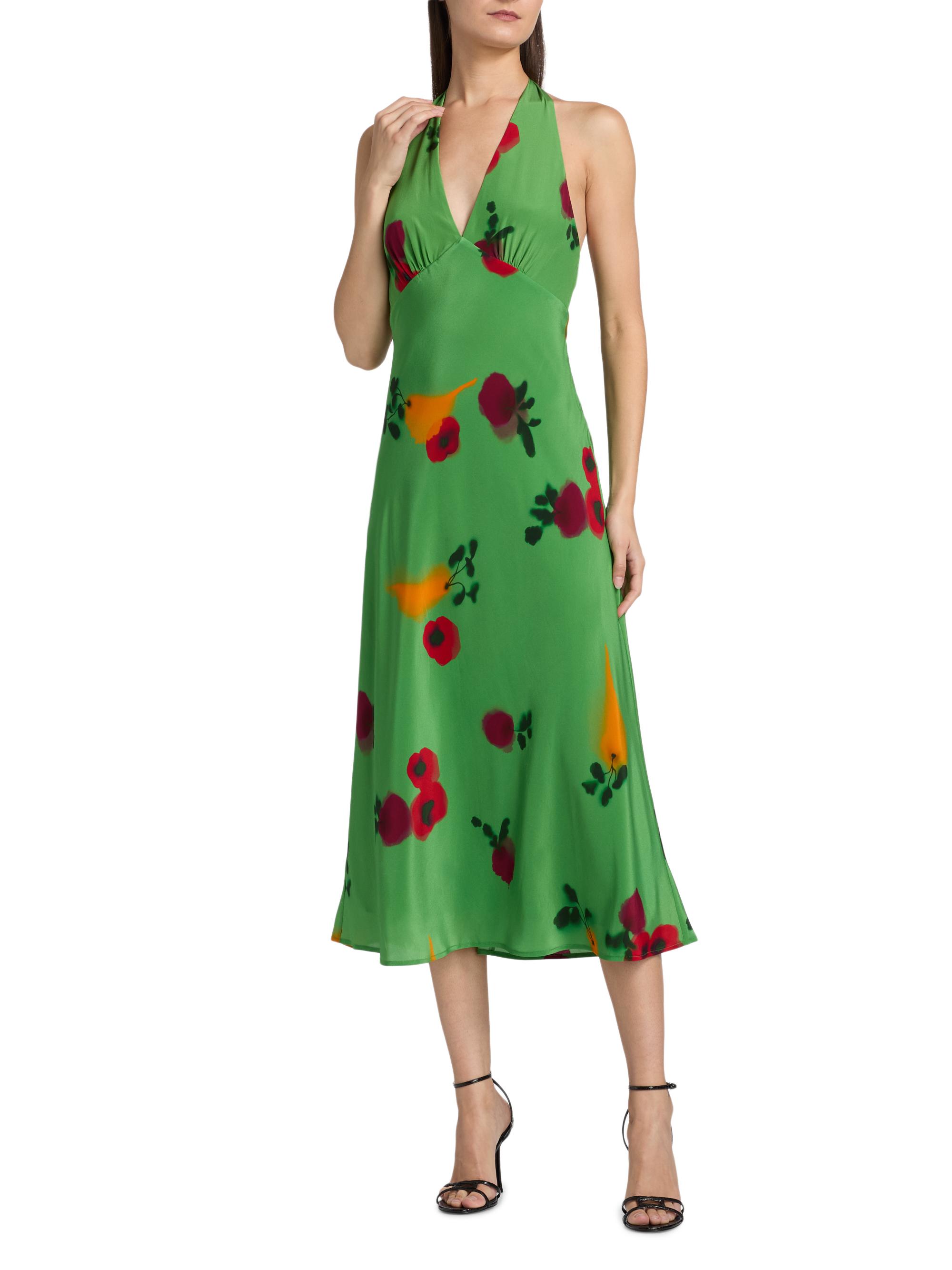 Staud Lucca Tomato Silk Midi-Dress | Saks Fifth Avenue