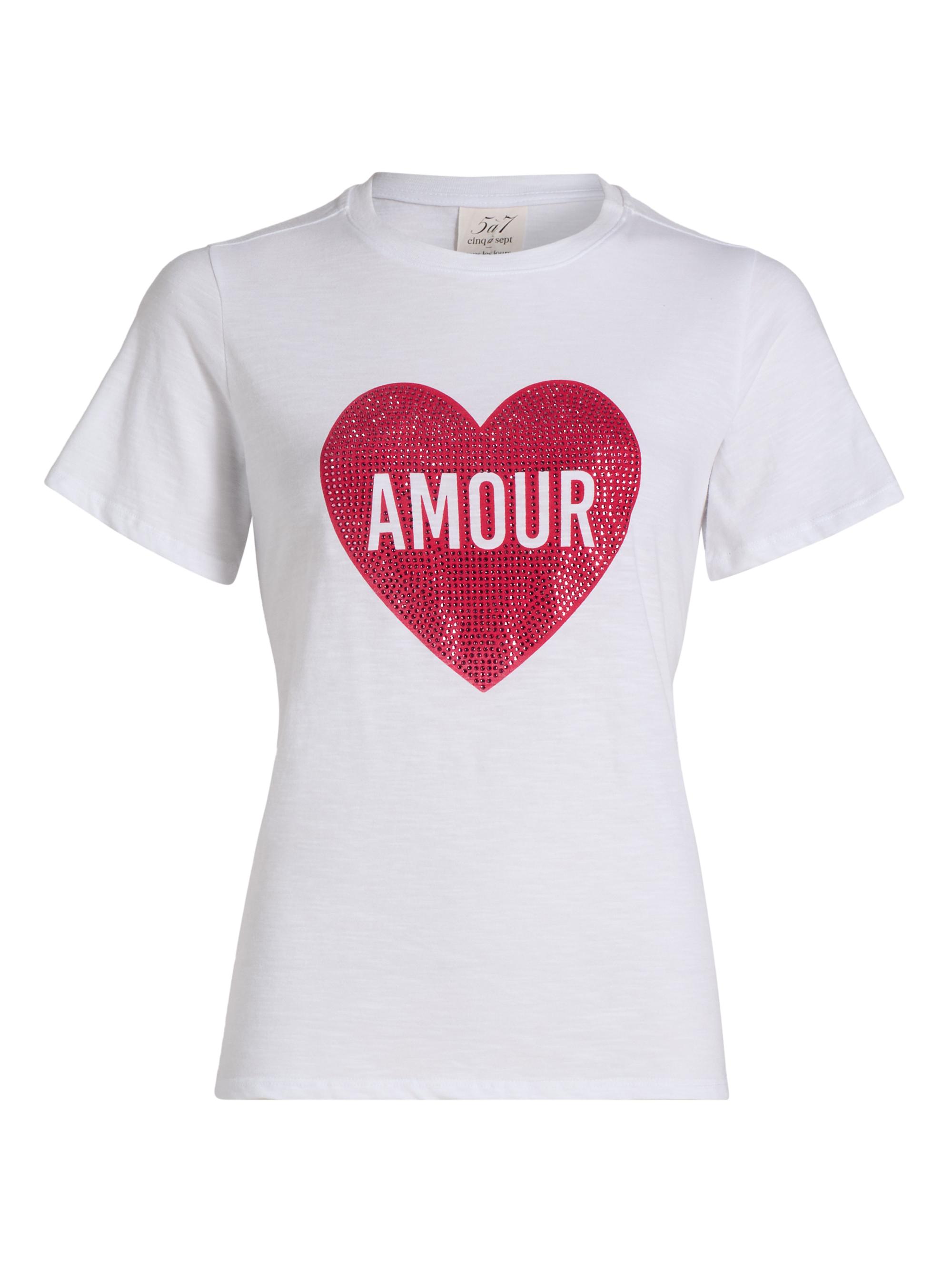 Cinq à Sept Women's Heatset Amour Heart T-Shirt - White Rose