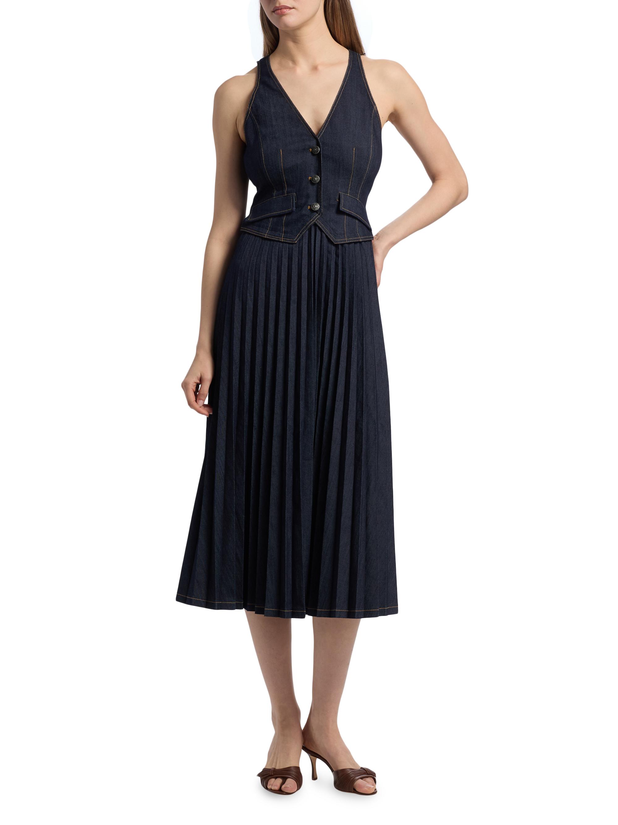 Cinq à Sept Esther Denim Pleated Midi-Dress | Saks Fifth Avenue