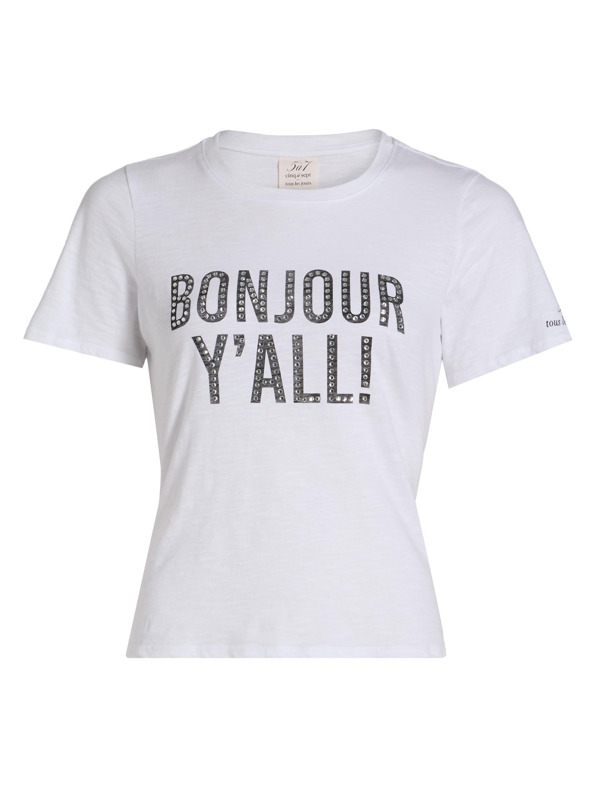 Cinq à Sept Women's Heatset Bonjour Y'all Graphic Cotton T-Shirt - White Black