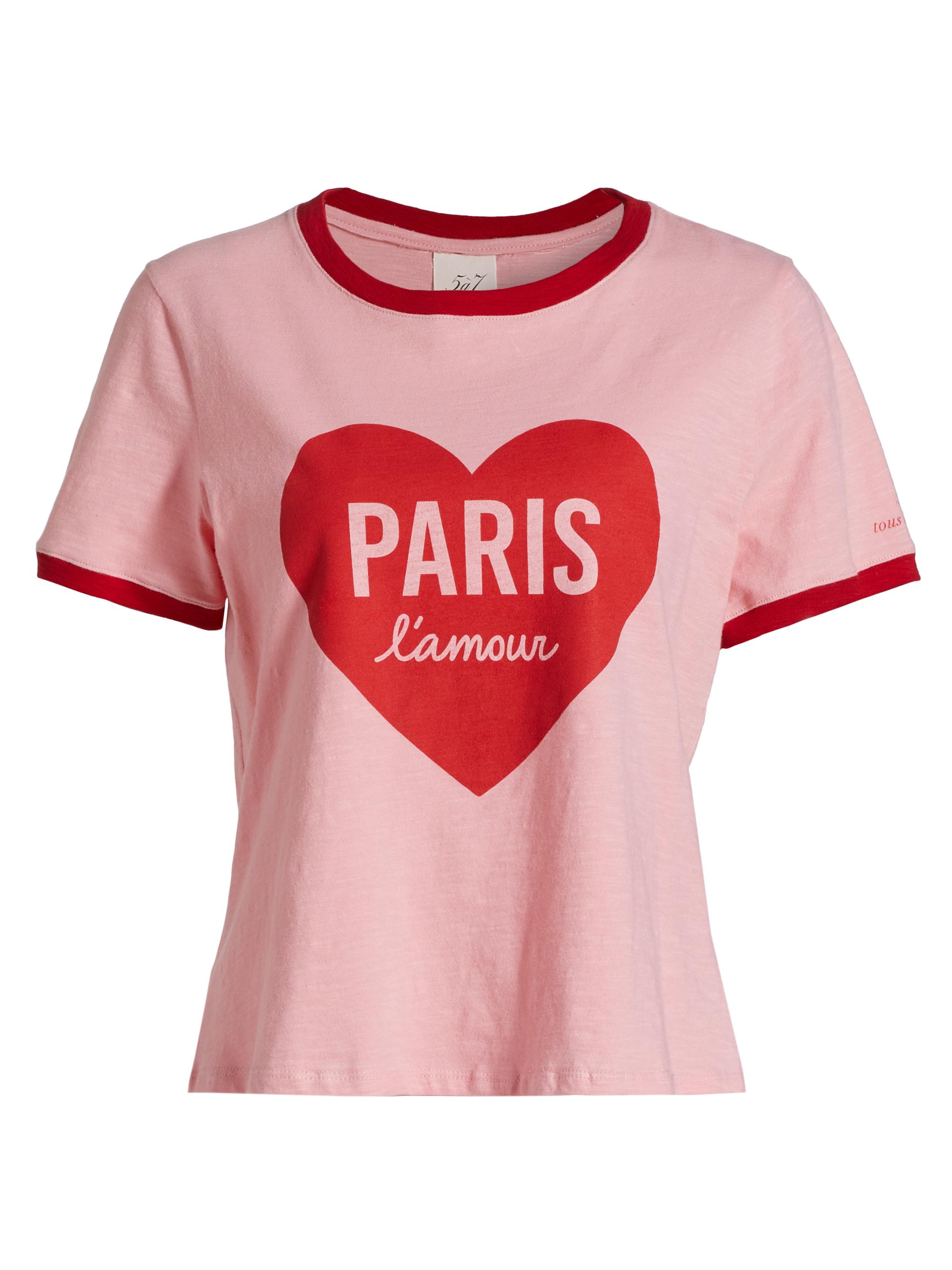 Cinq à Sept Women's Graphic Cotton Shrunken Ringer T-Shirt - Floral Blush Rose