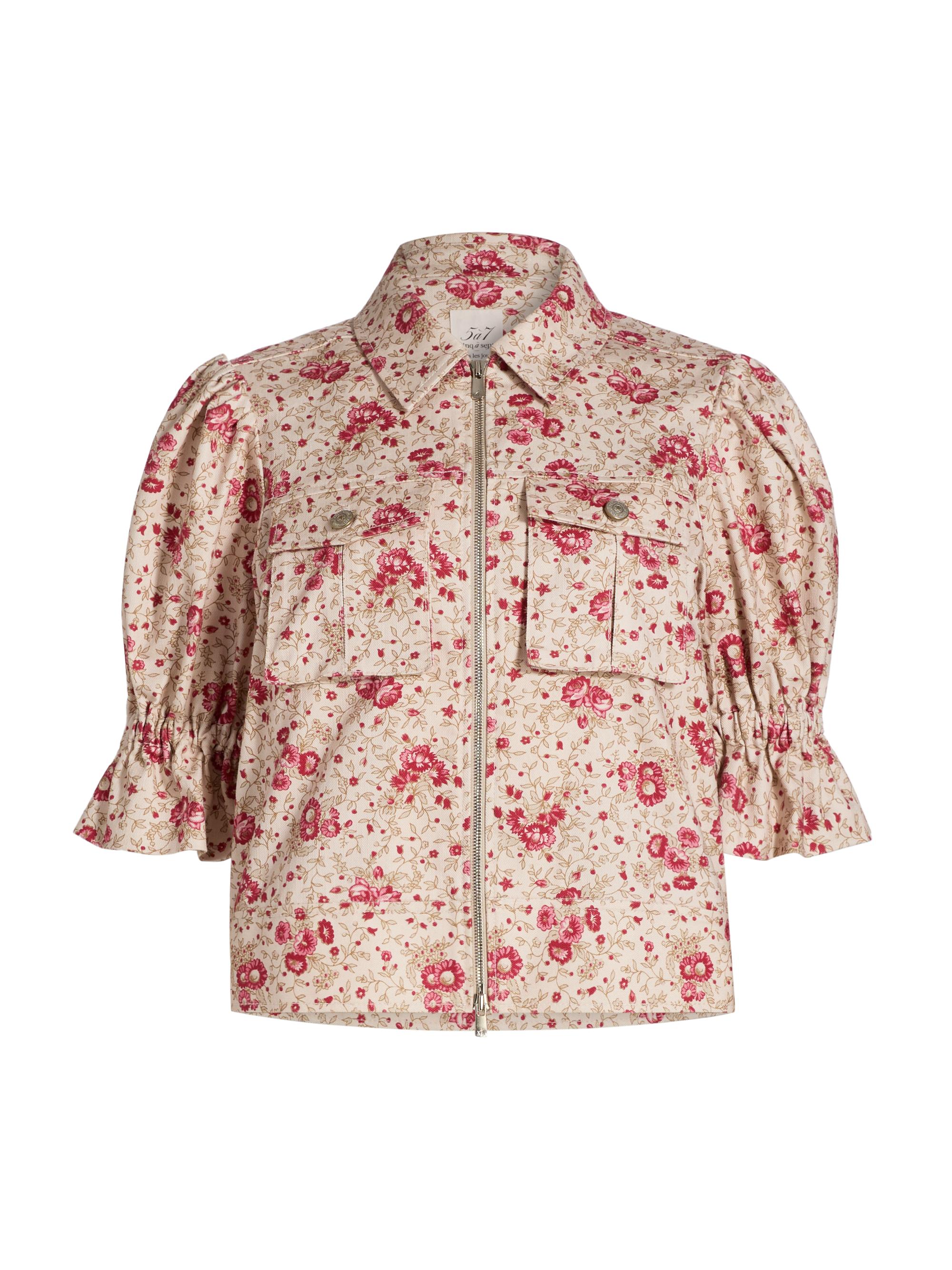 Cinq à Sept Women's Holly Floral Stretch-Cotton Puff-Sleeve Jacket - Cherry Rose Multi