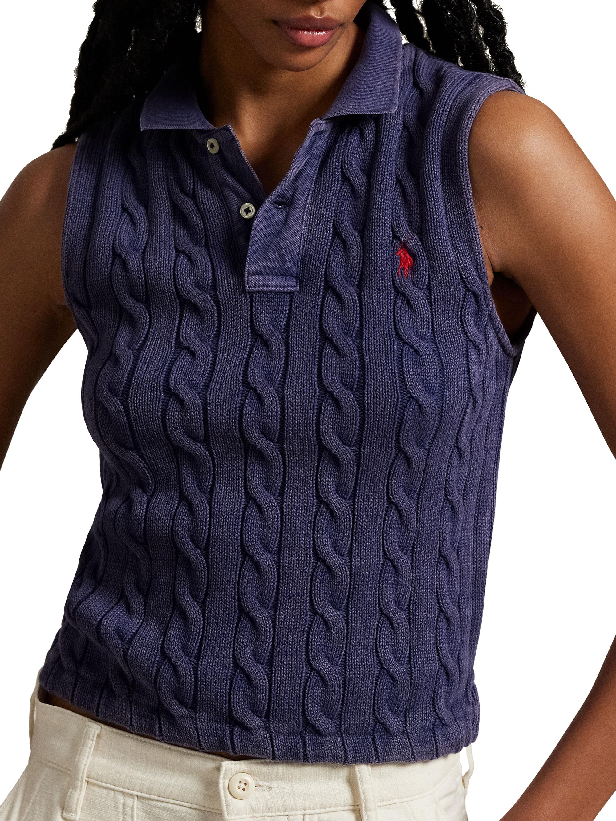Polo Ralph Lauren Cable-Knit Crop Polo Vest | Saks Fifth Avenue