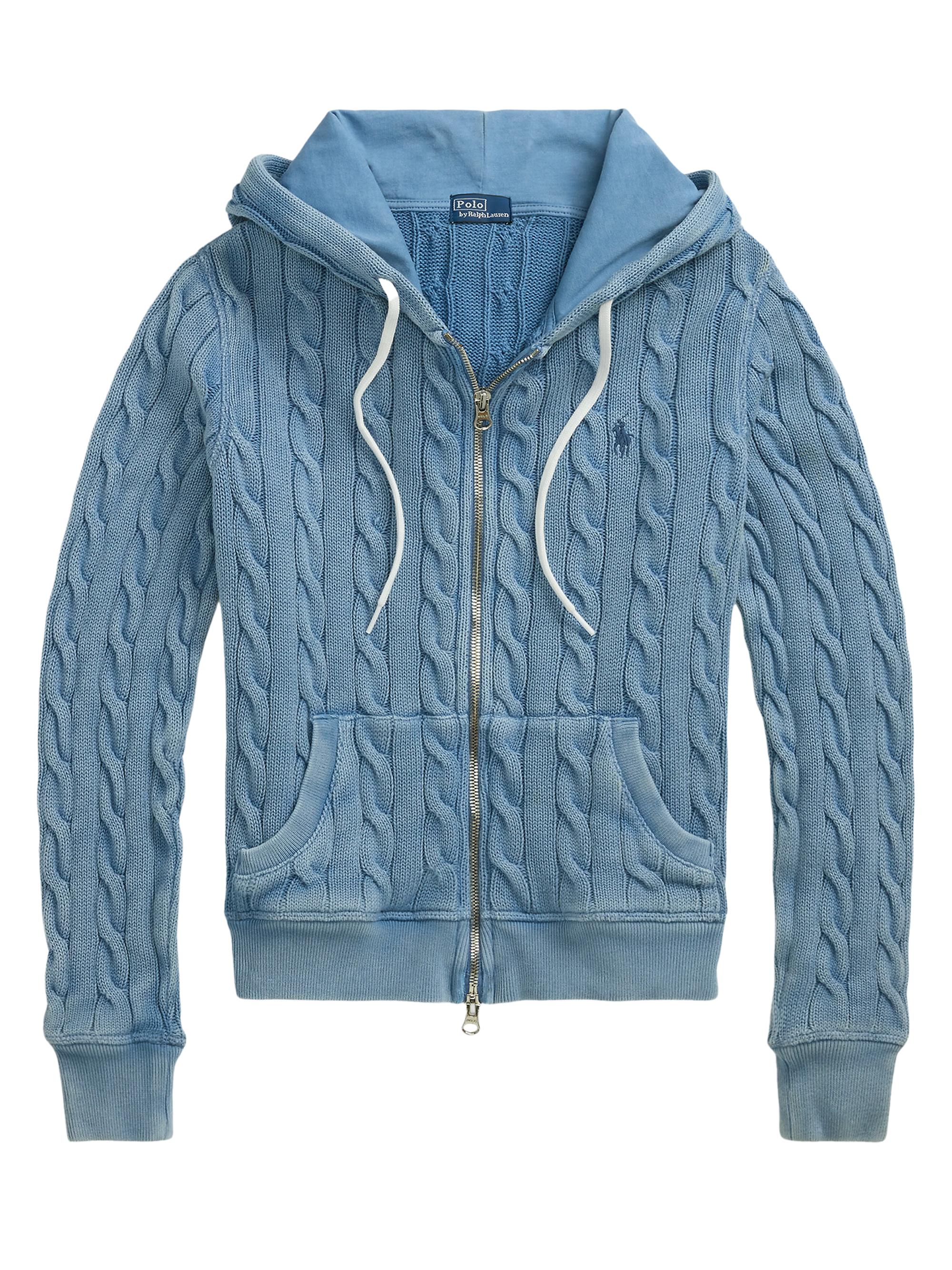 Polo Ralph Lauren Women's Cable-Knit Cotton Zip-Front Hoodie - Chambray Indigo