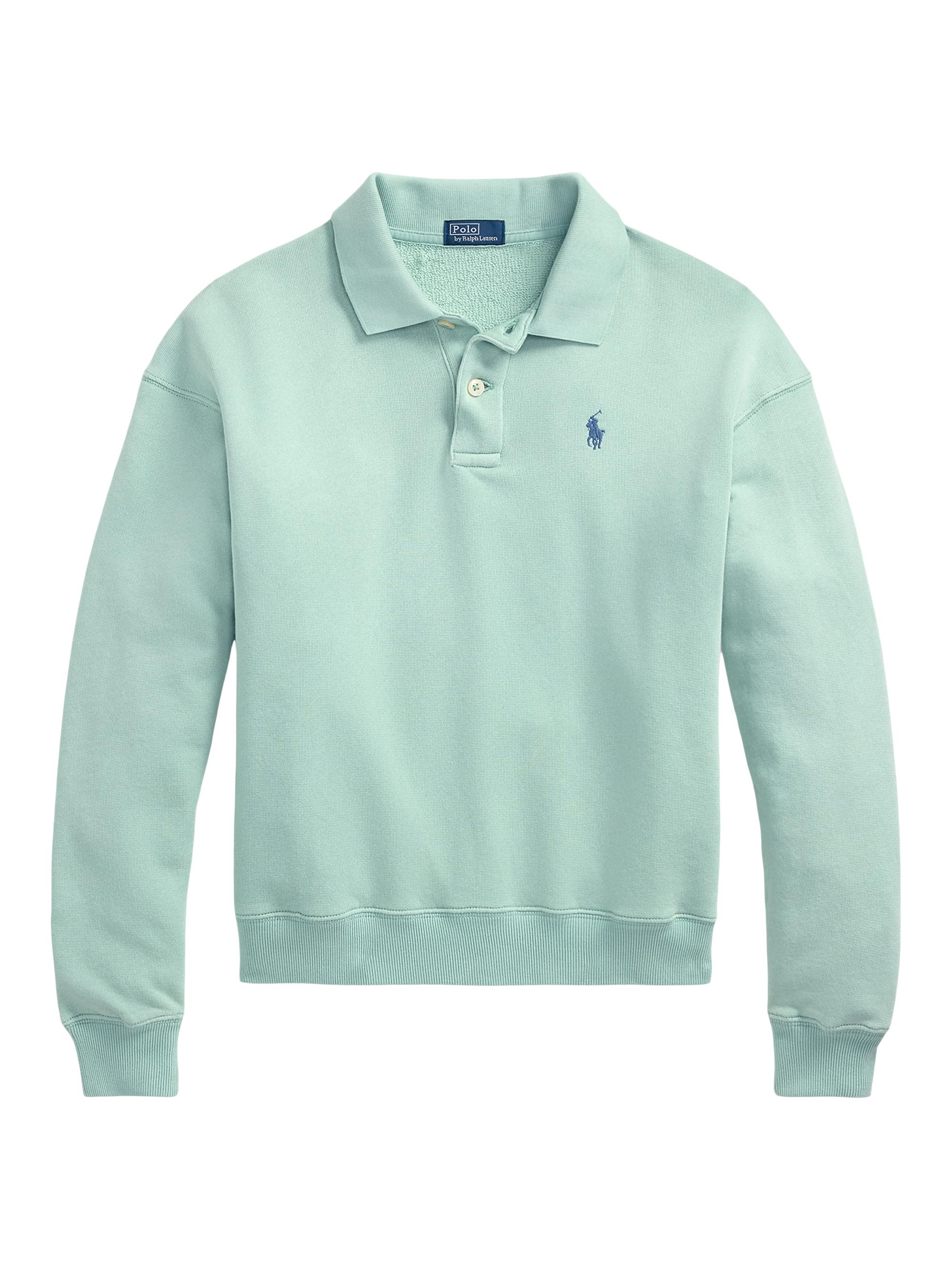 Polo Ralph Lauren Women's Cotton-Blend Fleece Long-Sleeve Polo Pullover - White