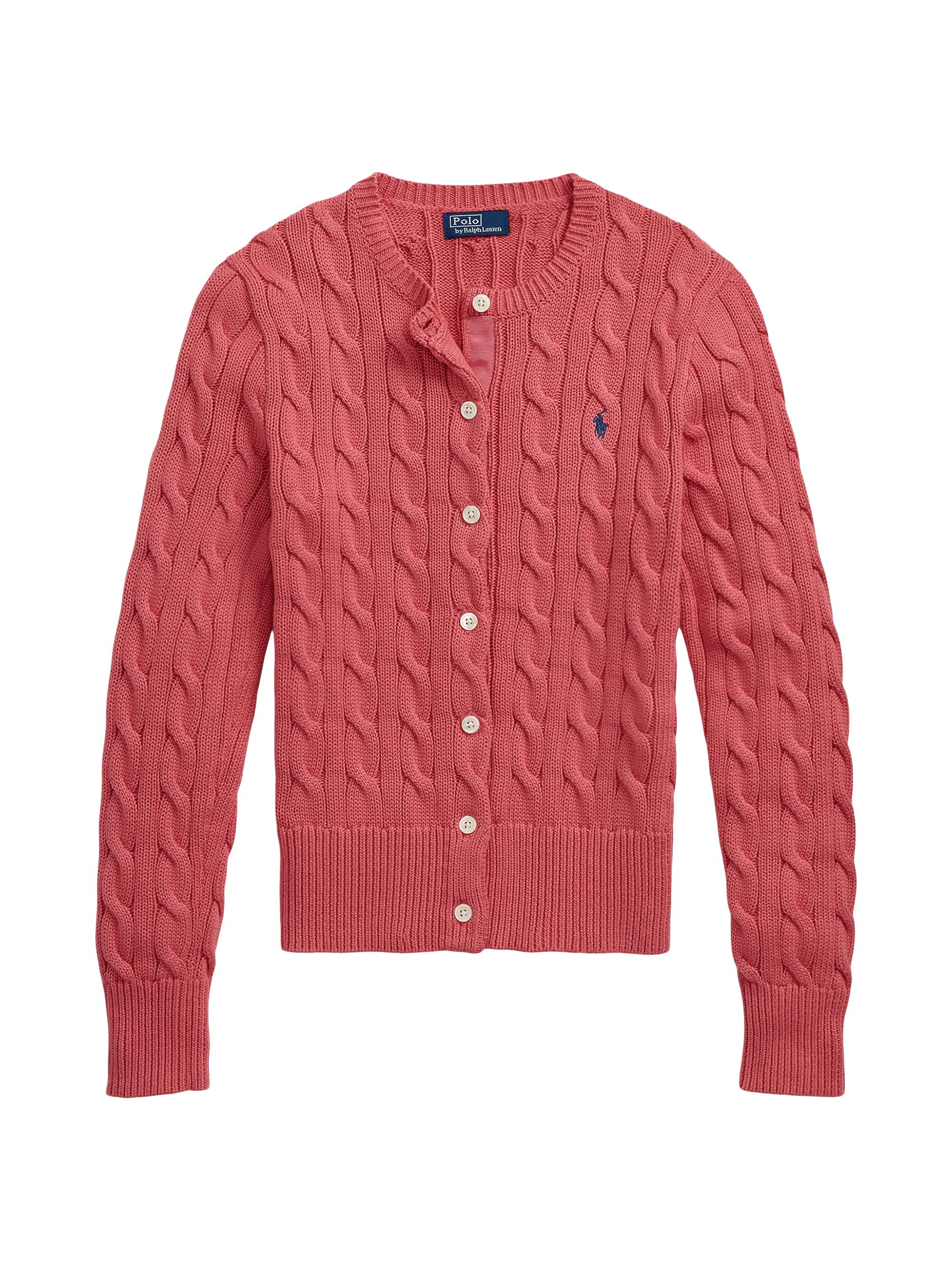 Polo Ralph Lauren Women's Slim Cable-Knit Crewneck Cardigan - Red Sky