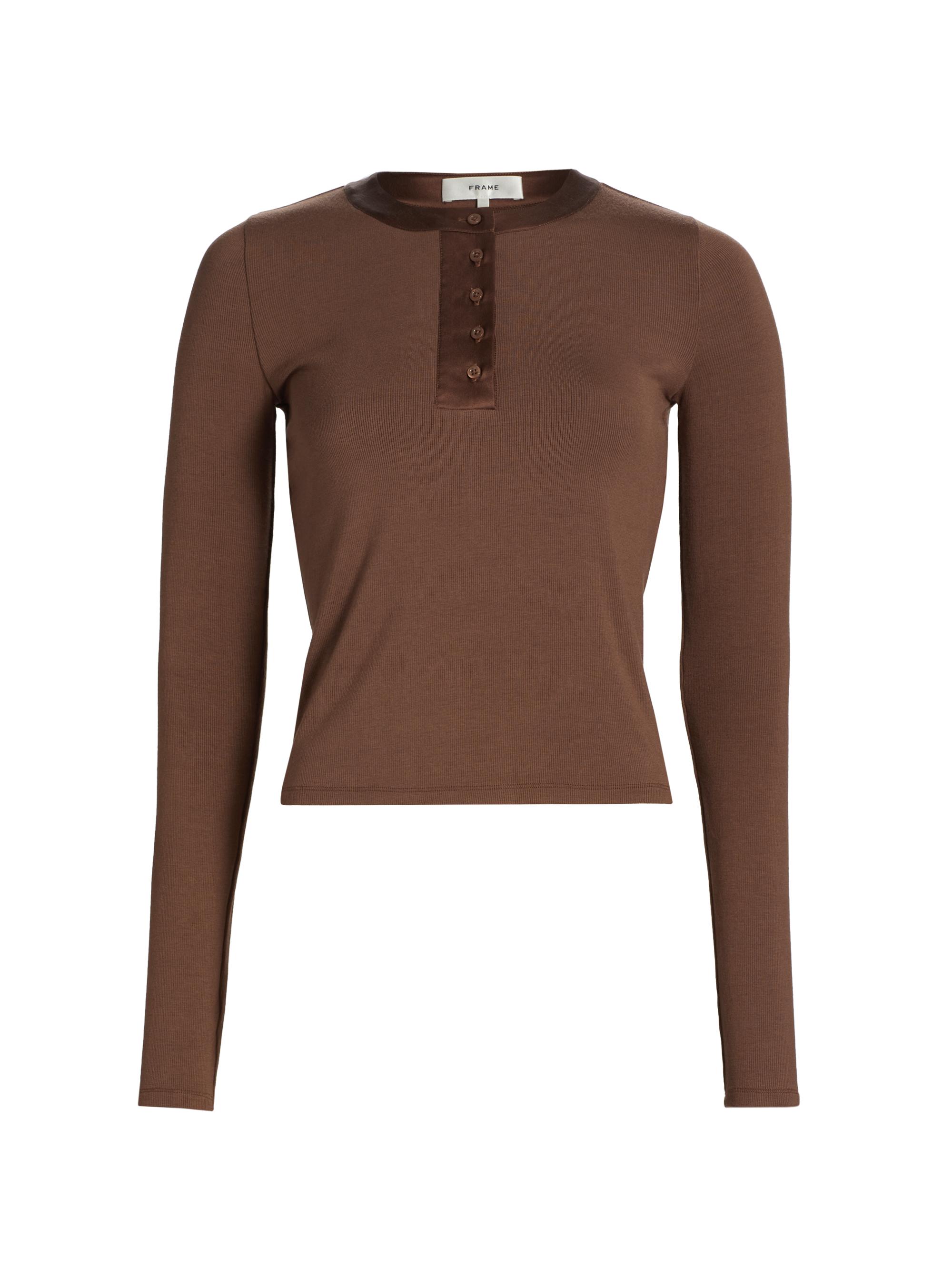 Frame Women's The Satin Trim Henley - Espresso