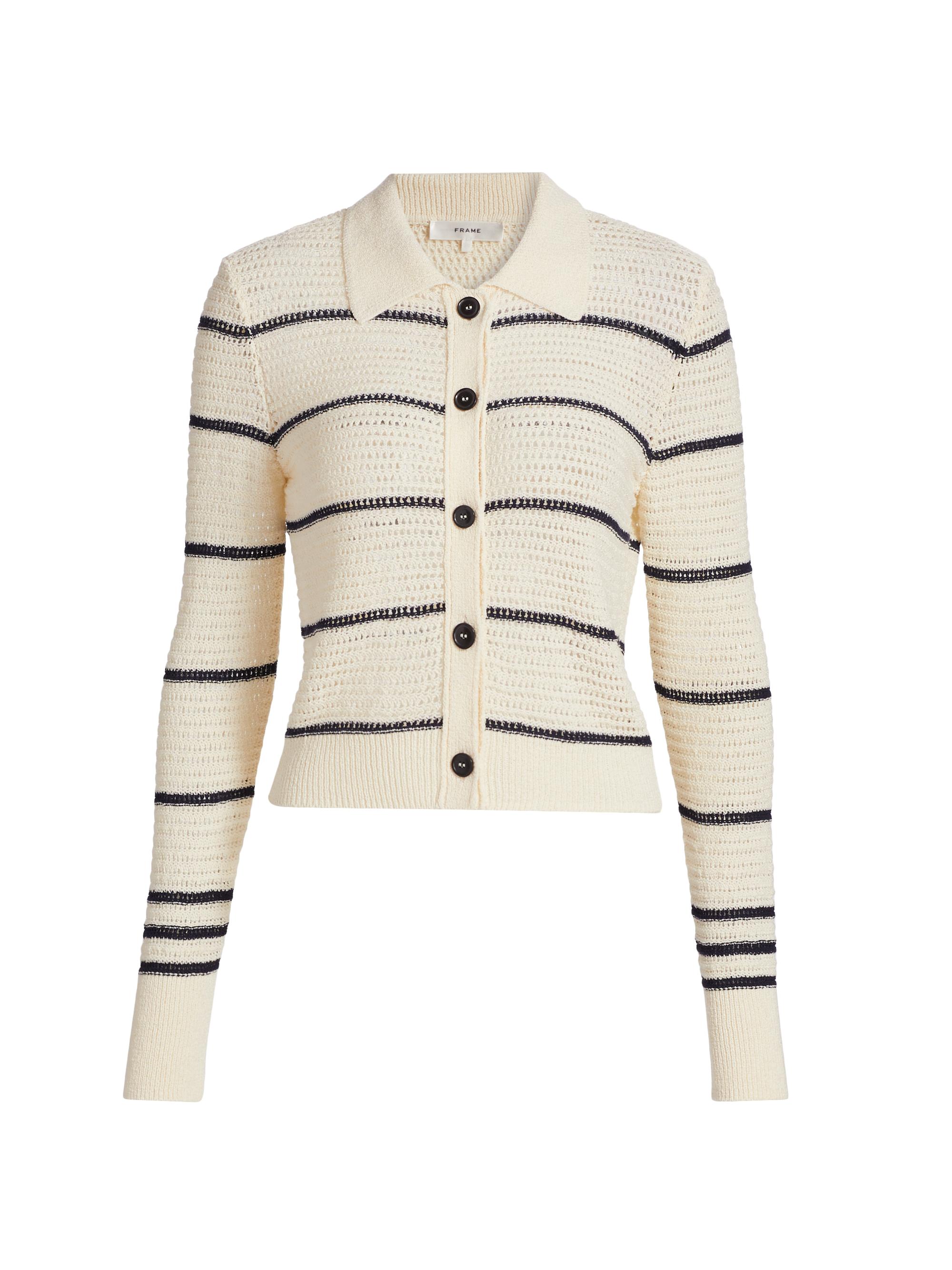 Frame Women's The Striped Shrunken Cardigan - Cream Multi