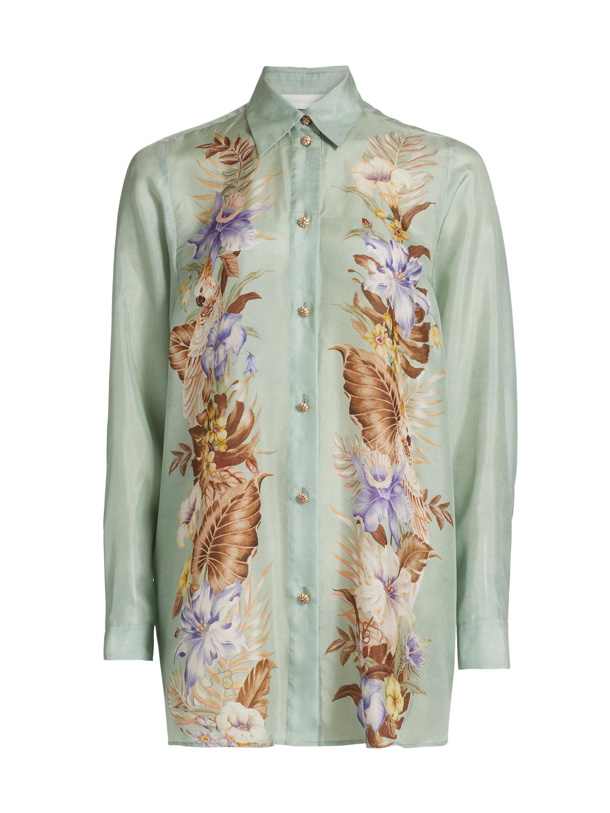 Zimmermann Women's Coco Floral Silk Relaxed-Fit Shirt - Sage Multi Floral
