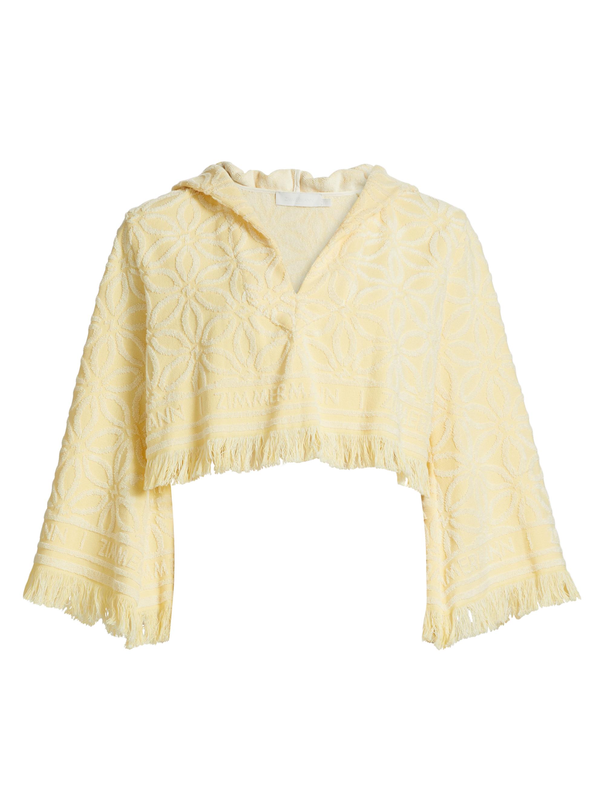Zimmermann Women's Coco Floral Cotton Crop Hoodie - Yellow Cream