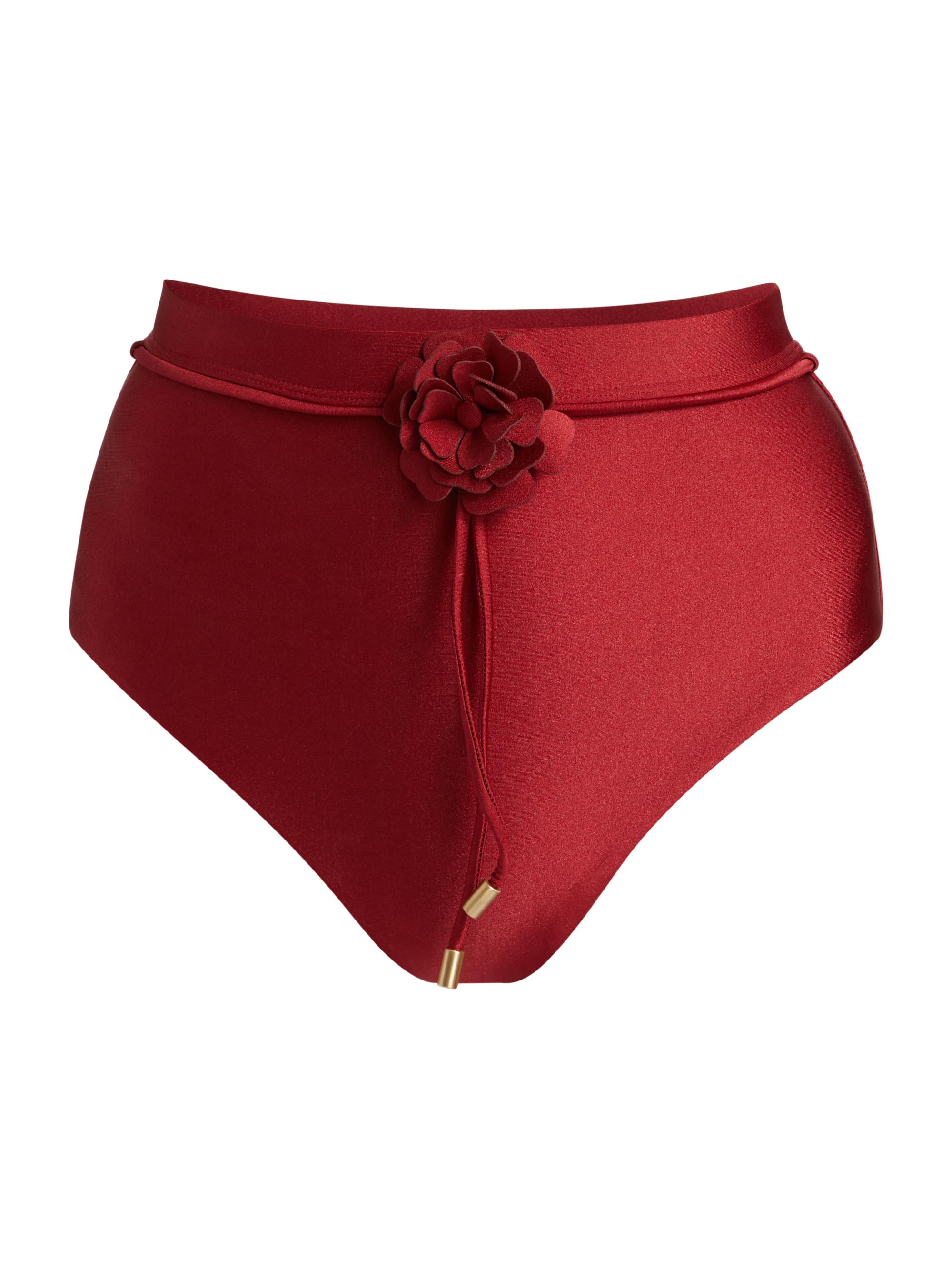 Zimmermann Women's Cascadian Flower High-Rise Bikini Bottom - Dark Red