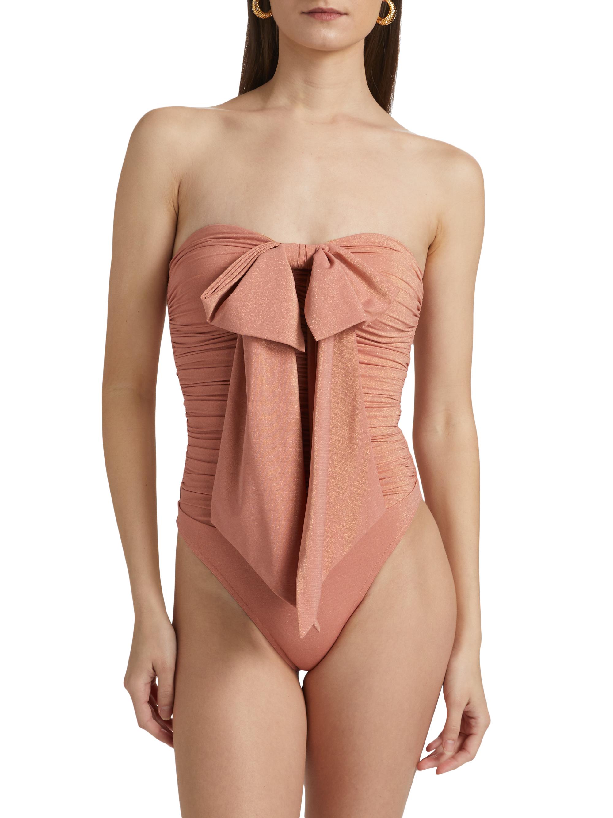 Zimmermann Coco Glitter Ruched Bow One-Piece Swimsuit | Saks Fifth