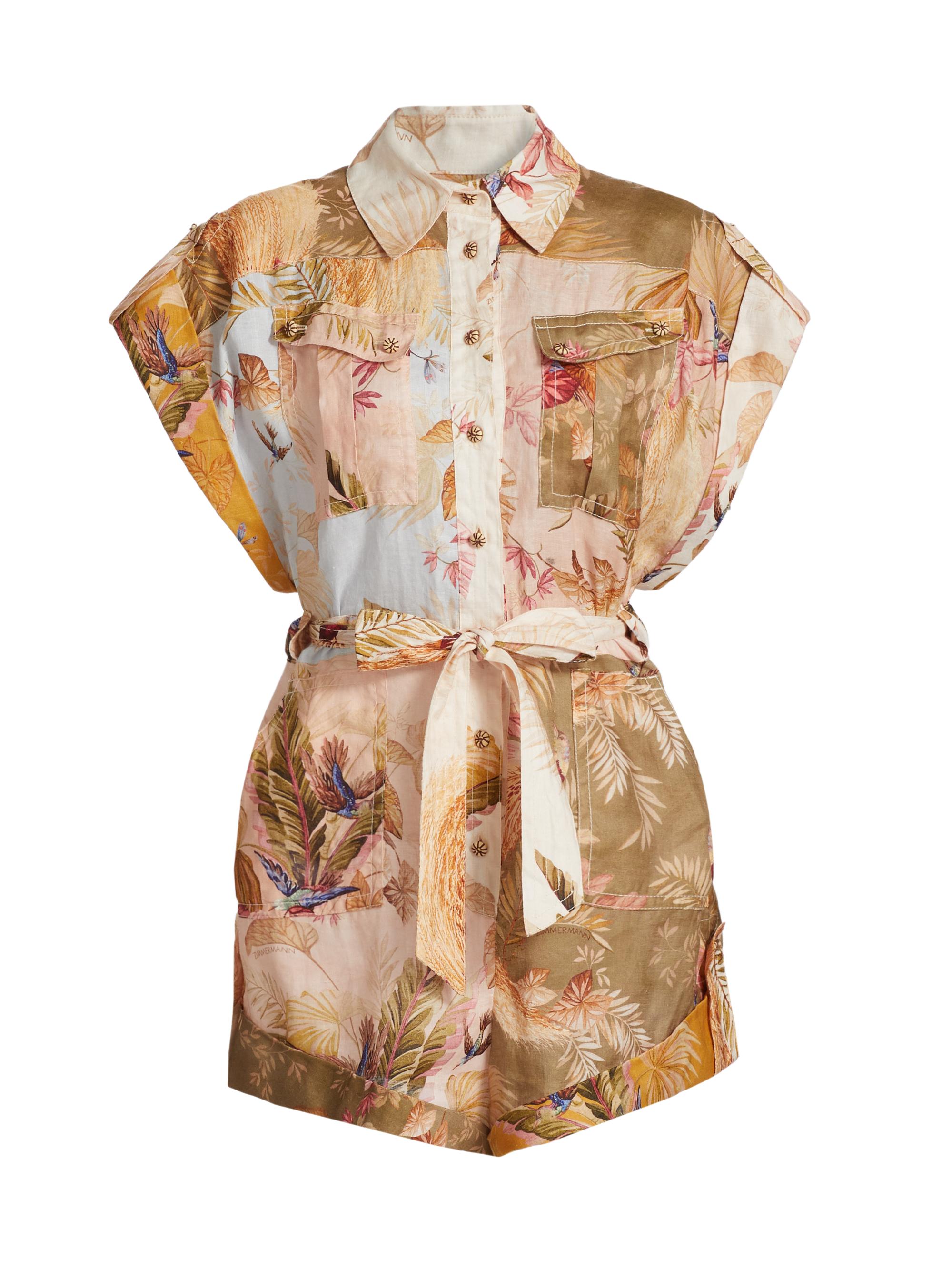 ZIMMERMANN フラワープリントリネンベアオールインワン ZIMMERMANN フラワープリントリネンベアオールインワン