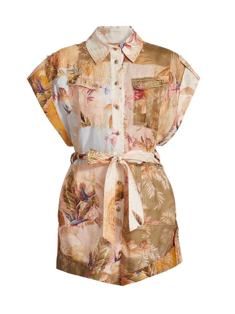 Zimmermann Women's Ascension Leaf Print Linen Playsuit In Multi